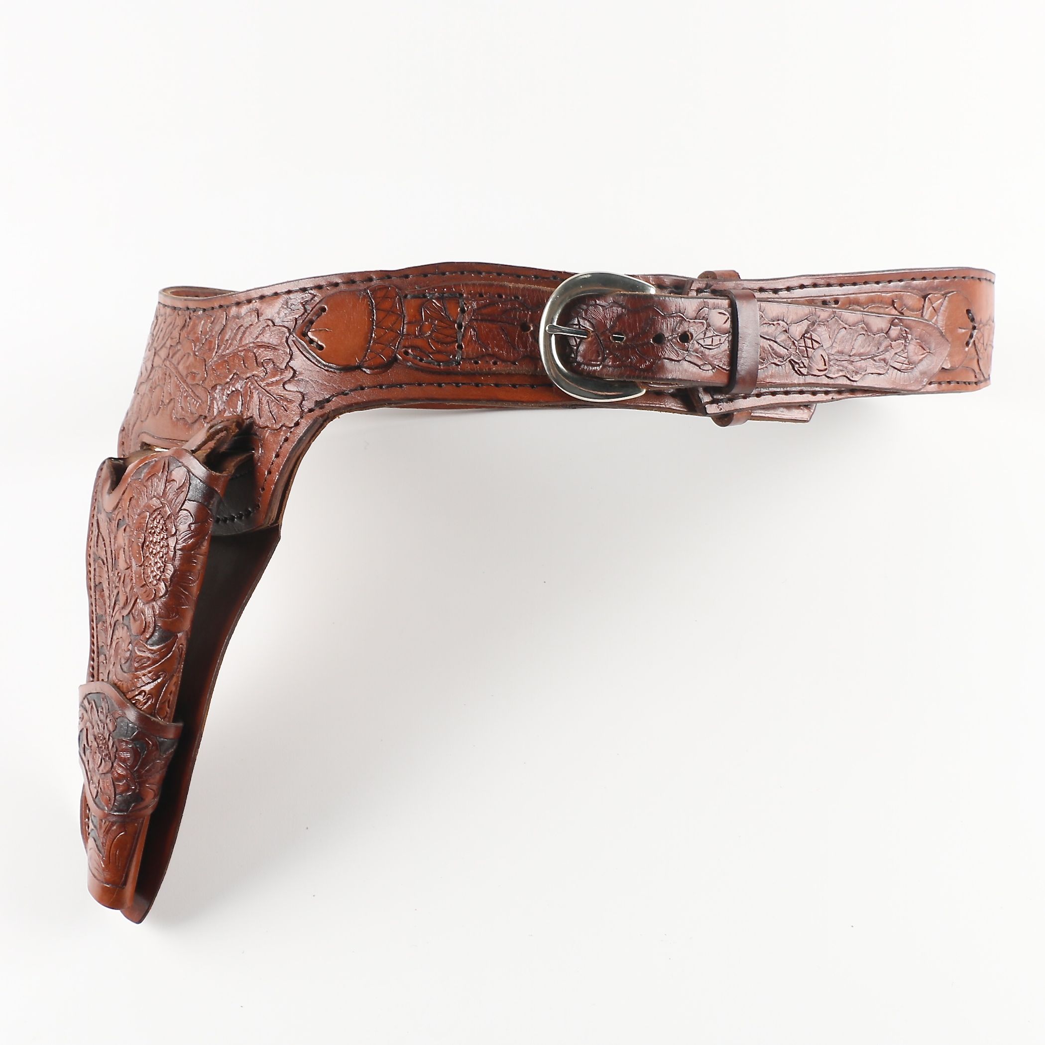 Tooled Leather Gun Belt and Holster EBTH