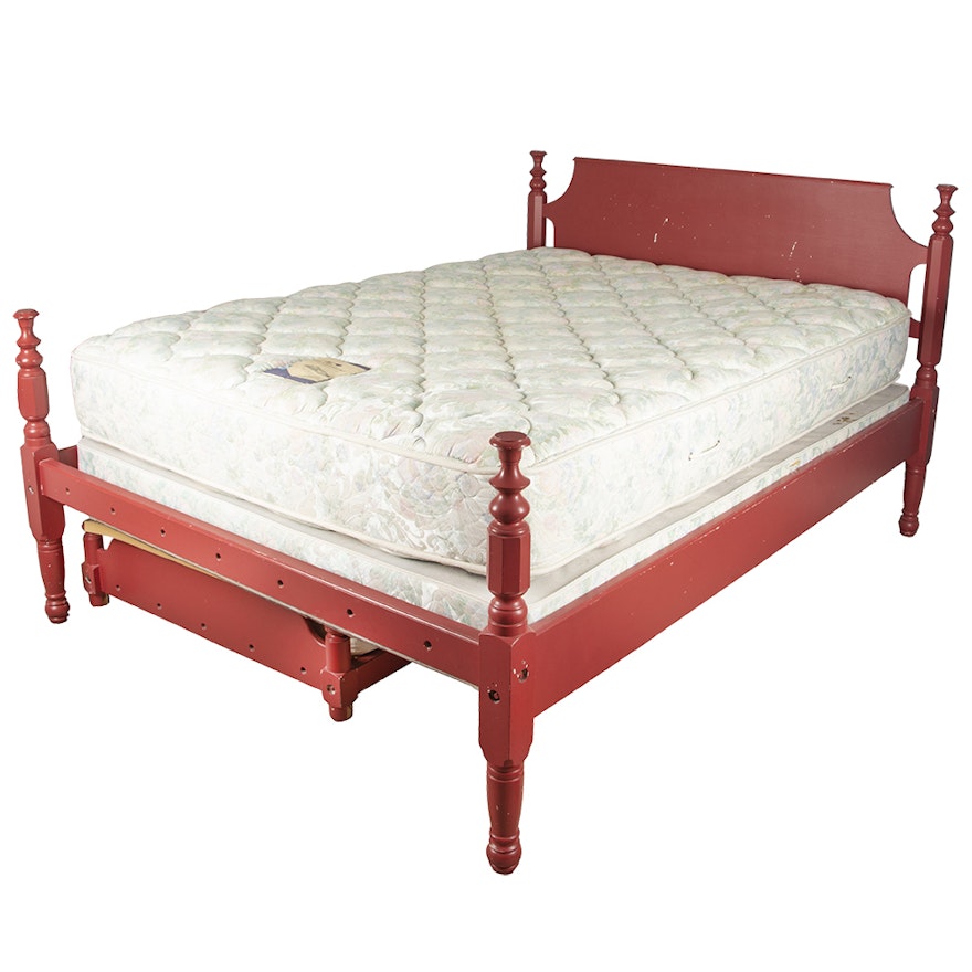 Federal Style Painted Queen Size Bed Frame with Trundle Bed, 20th