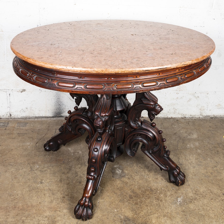 Victorian Renaissance Revival Walnut And Granite Parlor Table