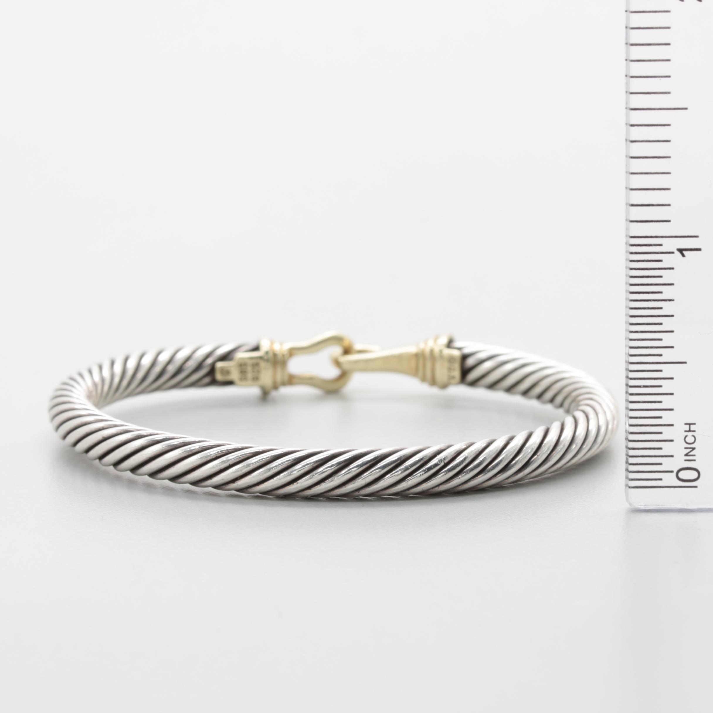 David Yurman Sterling Silver and 14K Yellow Gold Twisted Bangle