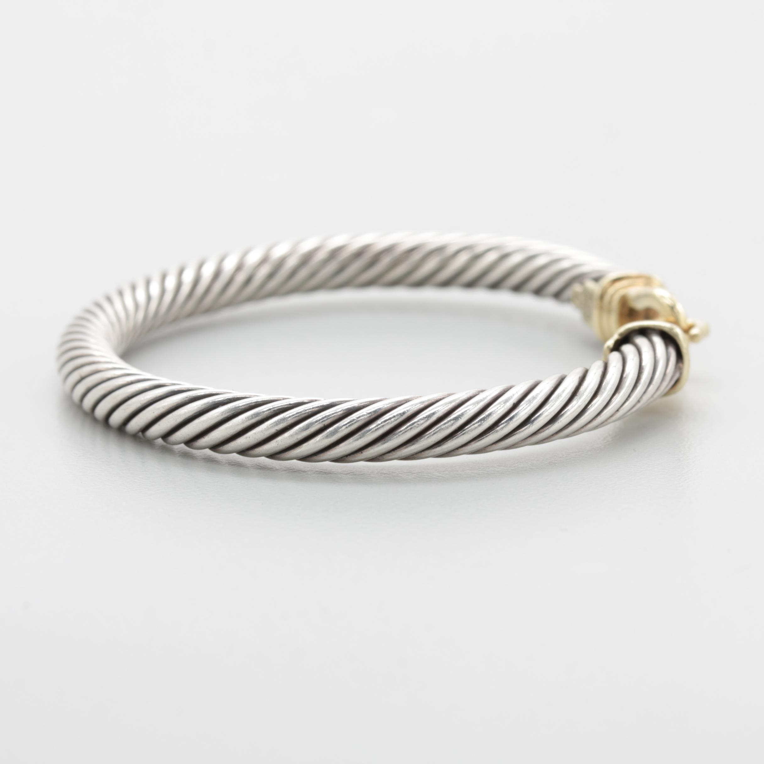 David Yurman Sterling Silver and 14K Yellow Gold Twisted Bangle