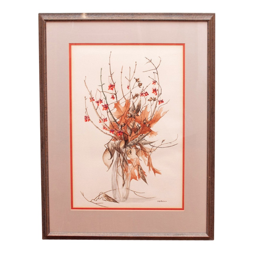 Contemporary Sally Anderson Watercolor of Fall Foliage