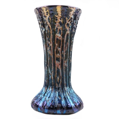 Durand Blue 'Moorish Crackle' Glass Vase Durand Blue 'Moorish Crackle' Glass Vase