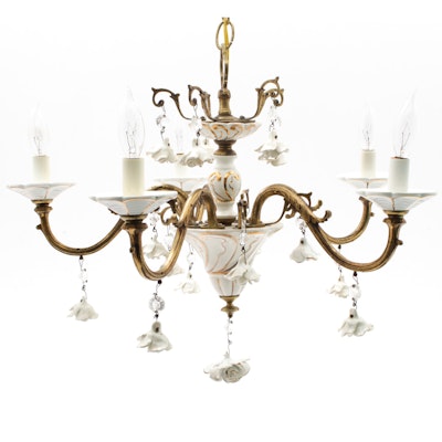 Spanish Mid Century Brass and Ceramic Chandelier Spanish Mid Century Brass and Ceramic Chandelier