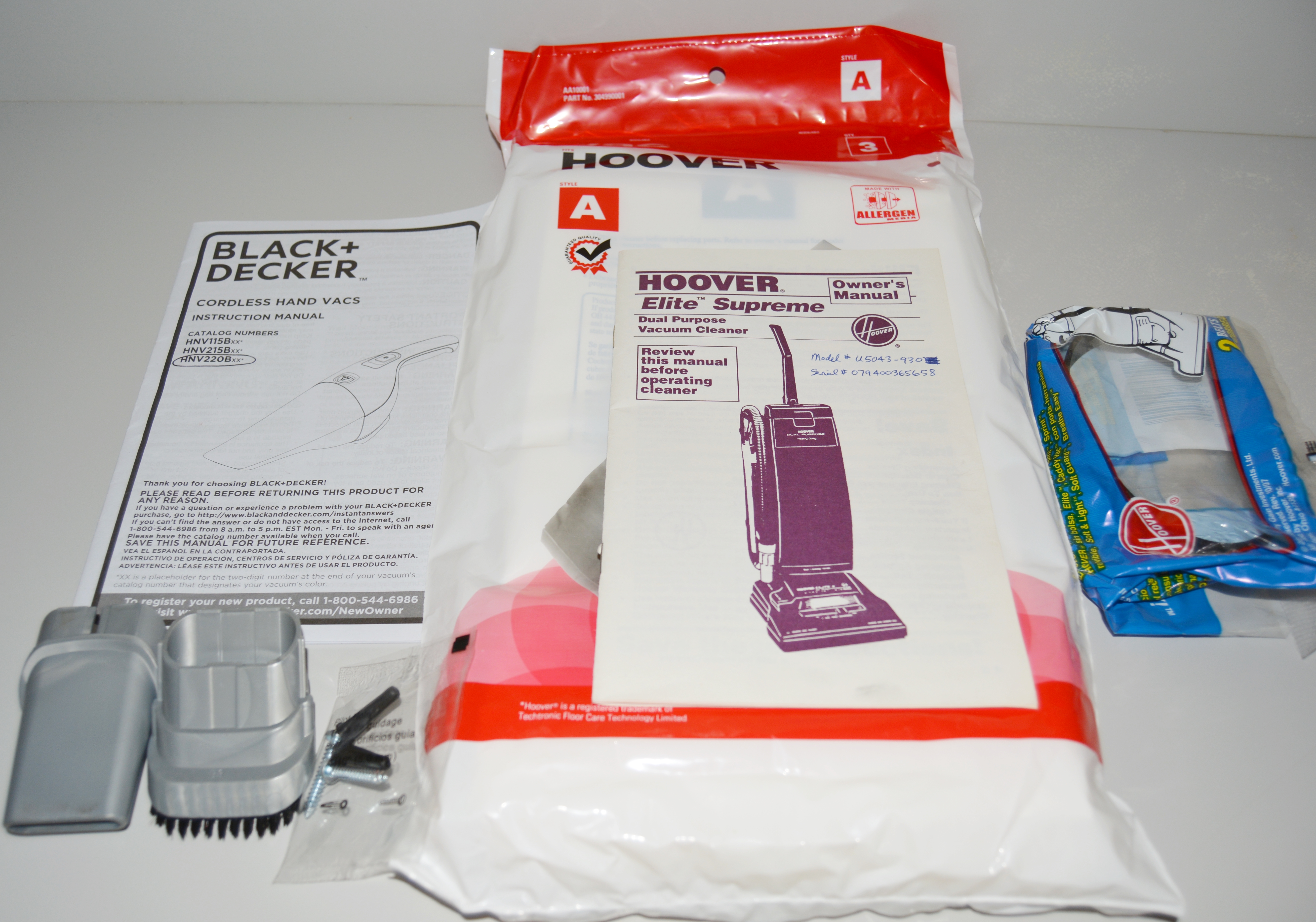 Hoover "Elite Supreme" Upright Vacuum and Black+Decker Hand Vac EBTH