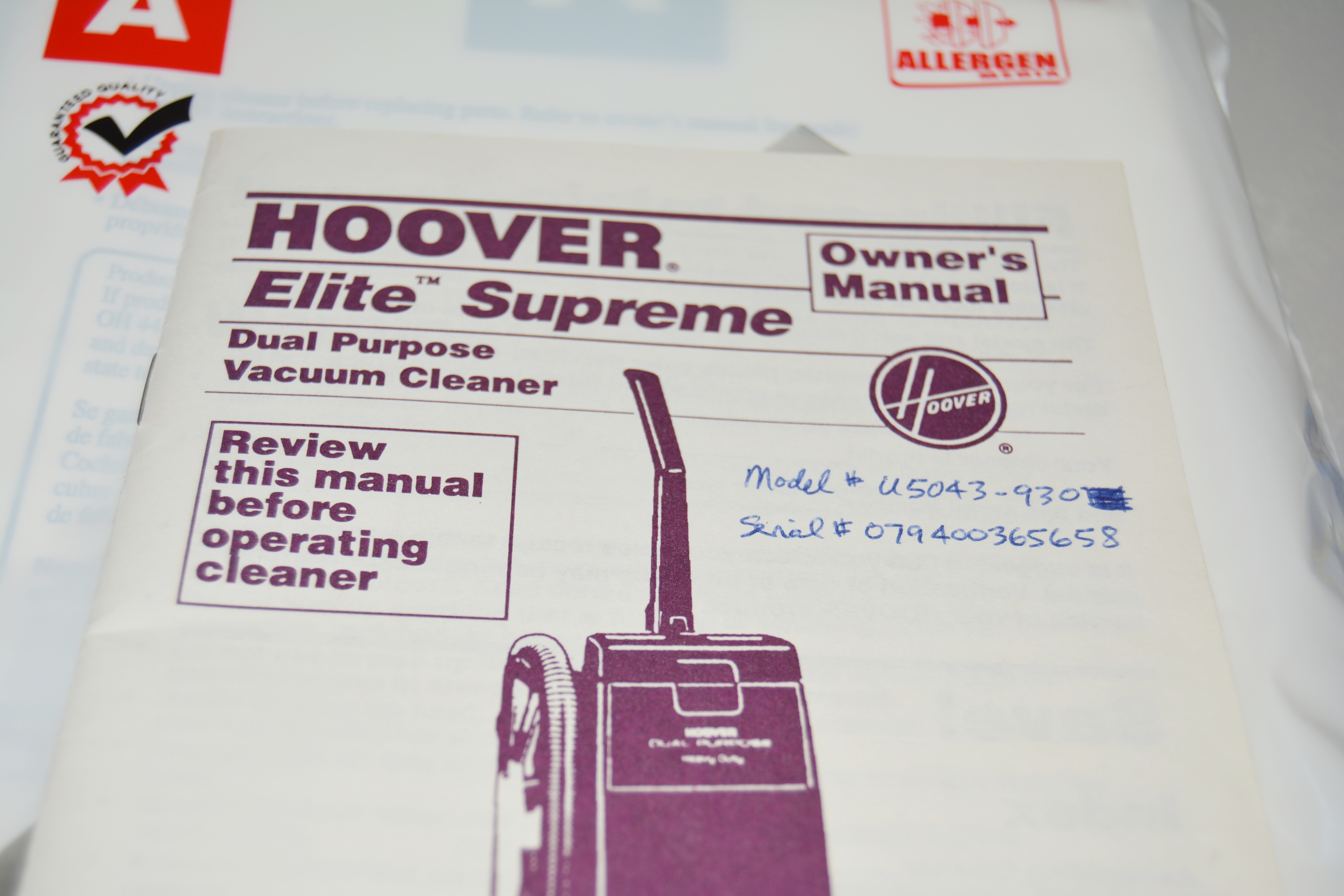 Hoover "Elite Supreme" Upright Vacuum and Black+Decker Hand Vac EBTH