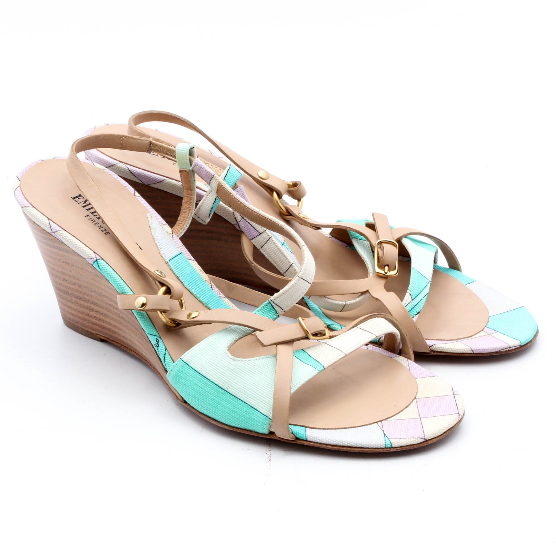 Canvas Italy Leather Wedge Firenze Emilio Pucci SandalsMade In And TlFK1c3J