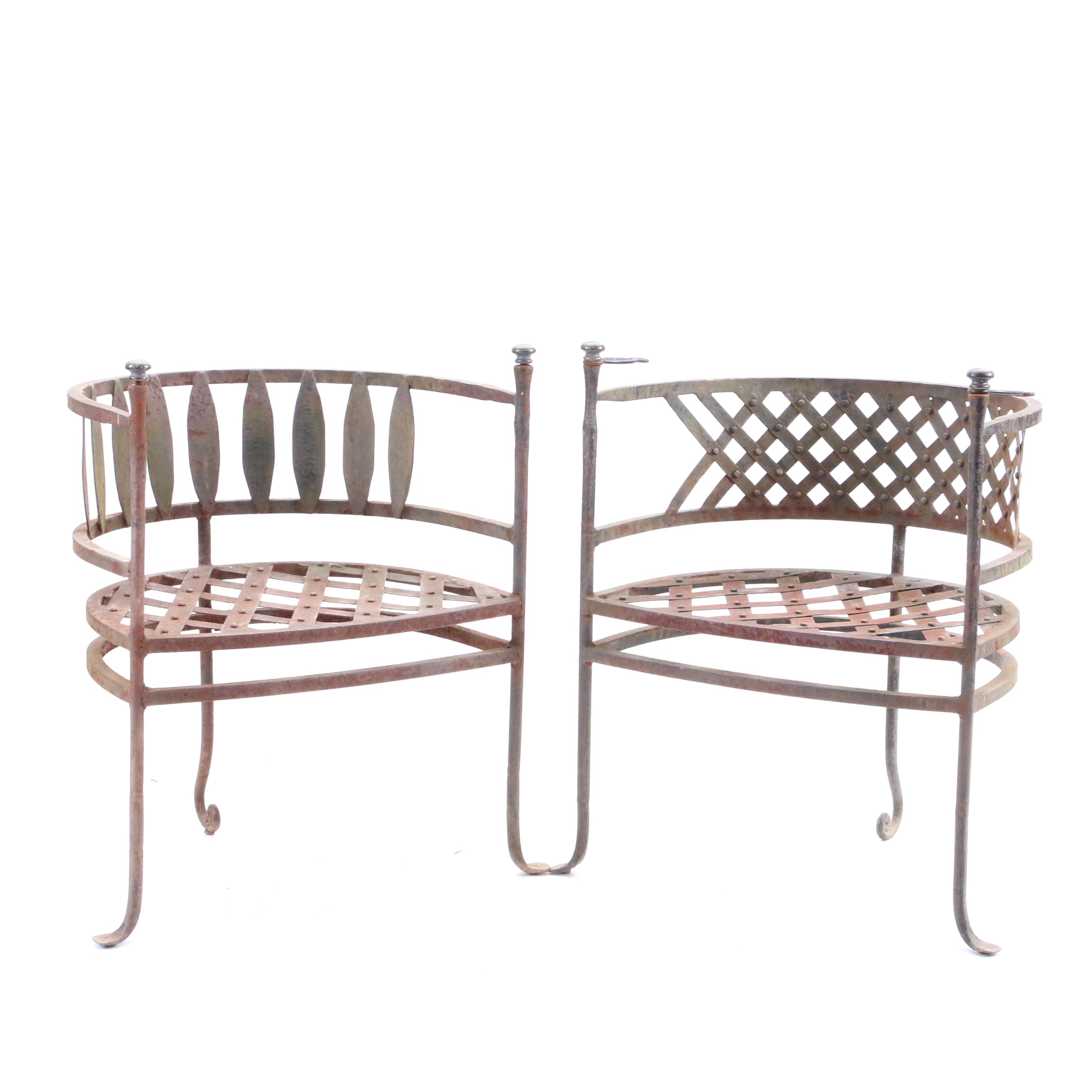 Vintage Cast Iron And Brass Barrel Chairs Ebth