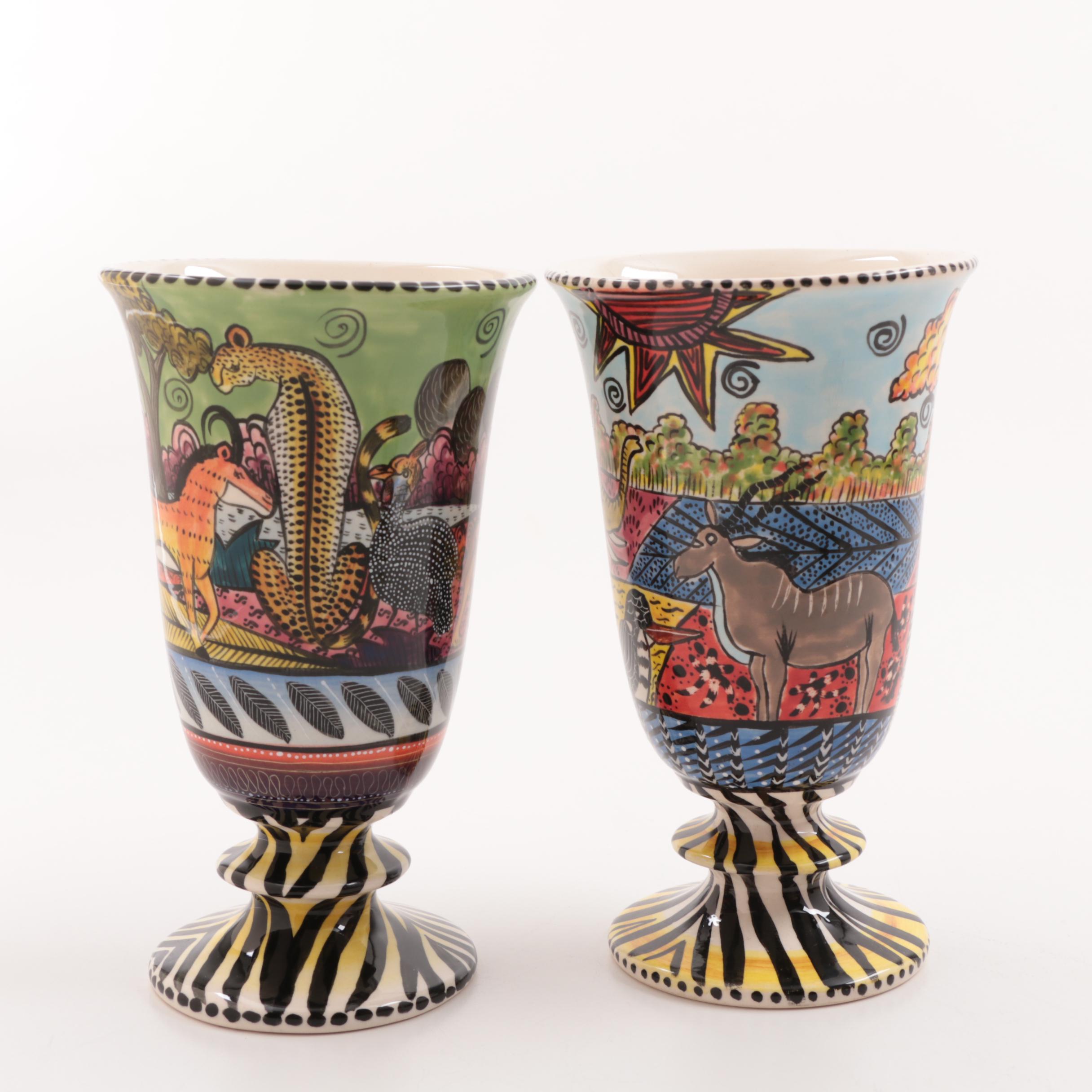 Penzo Zimbabwe HandPainted Pottery Goblets and Bowls EBTH