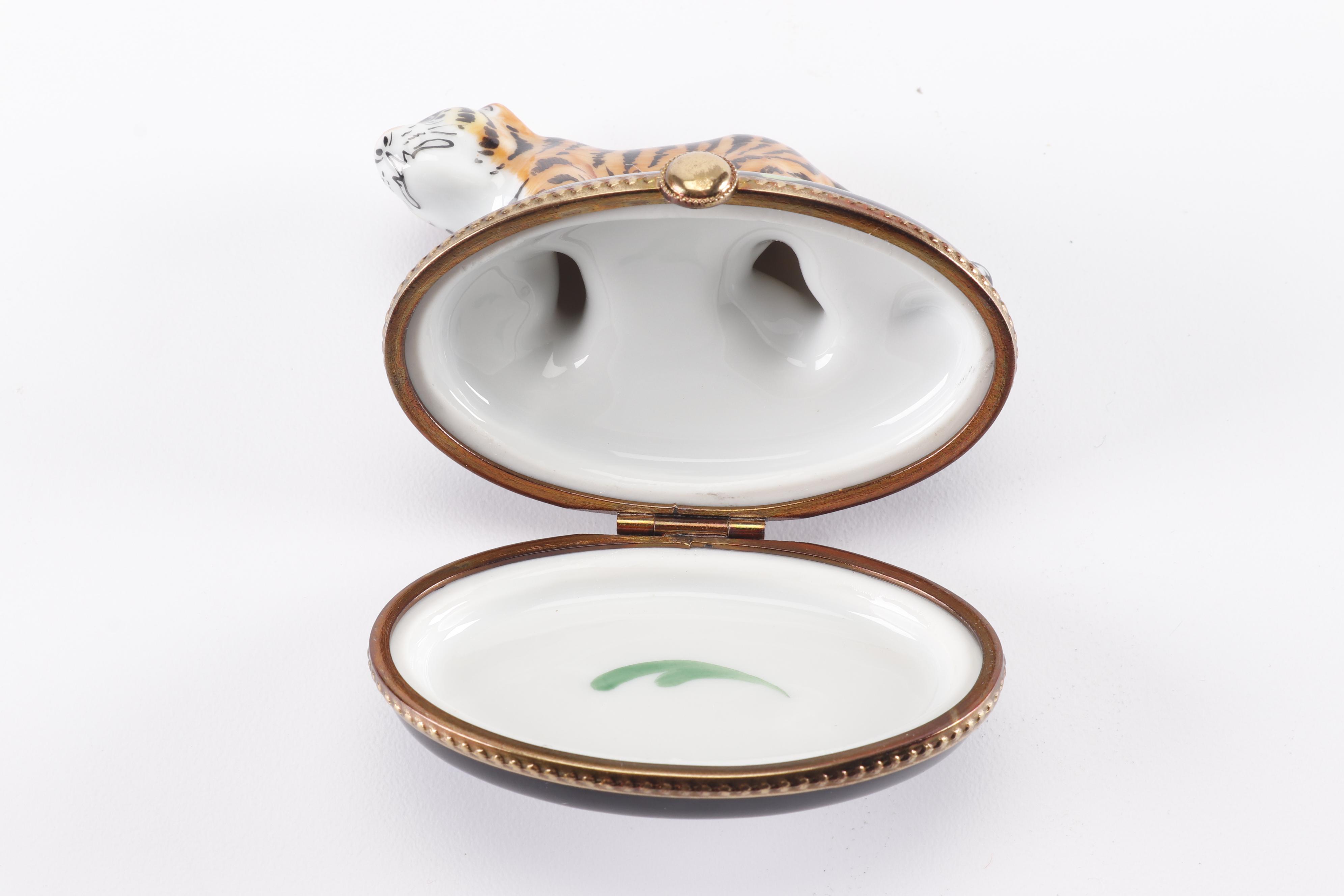 Limoges HandPainted Porcelain Tiger Trinket Box EBTH