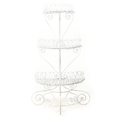 Antique Three Tiered French Iron Wire Planter Antique Three Tiered French Iron Wire Planter