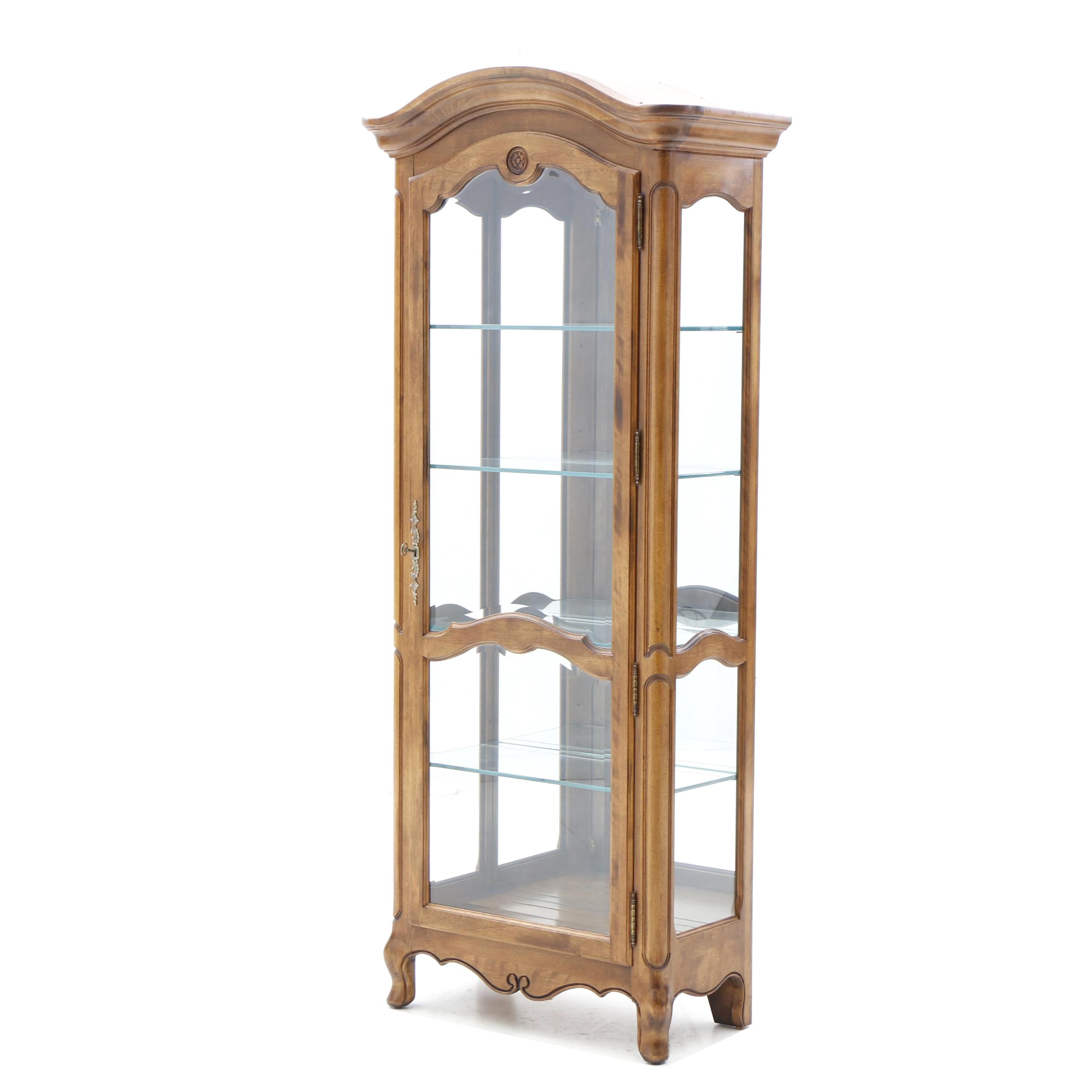 French Provincial Maple Display Cabinet By Ethan Allen 20th