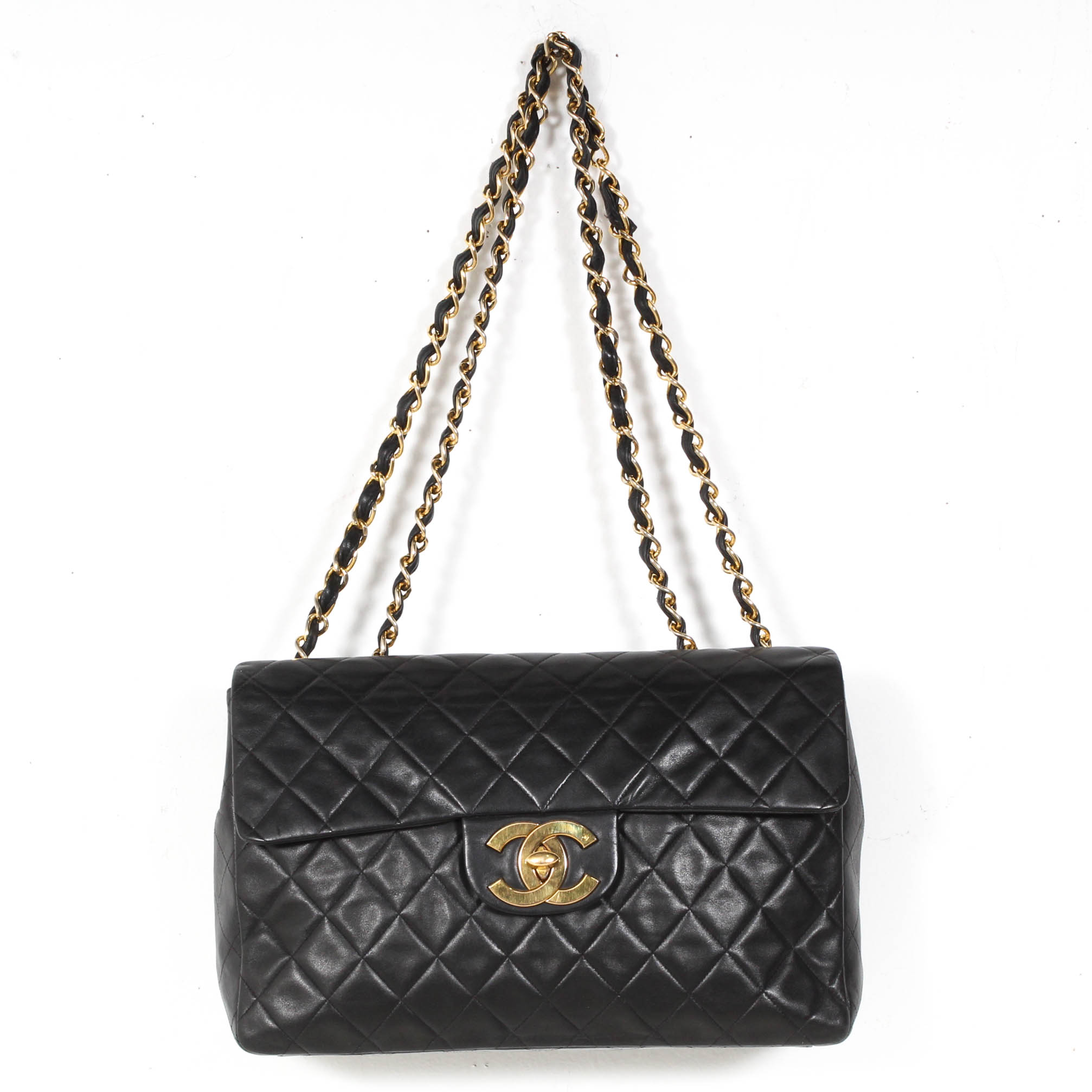 Chanel Matelassé Quilted Black Lambskin Leather Jumbo Flap Shoulder Bag