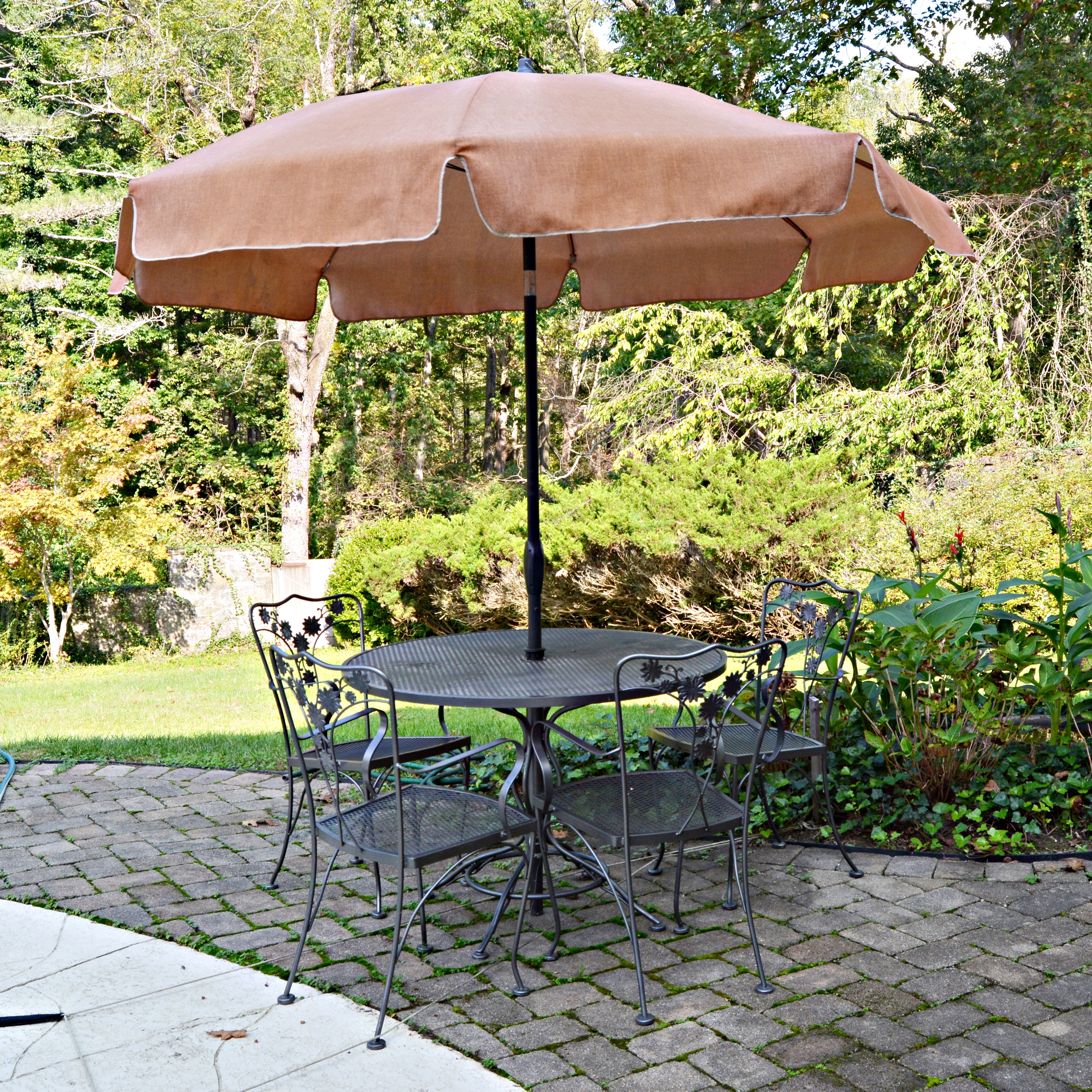 Wrought Iron Patio Table Chairs And Umbrella