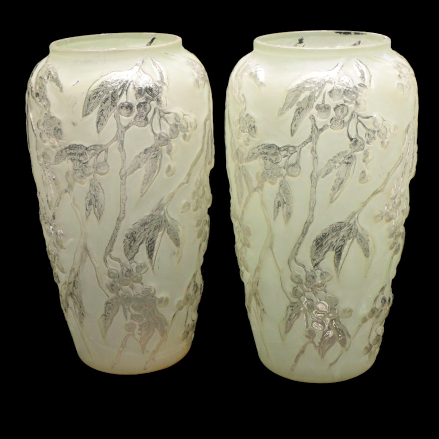 Pair of Phoenix Consolidated "Bittersweet" Frosted Glass Vases