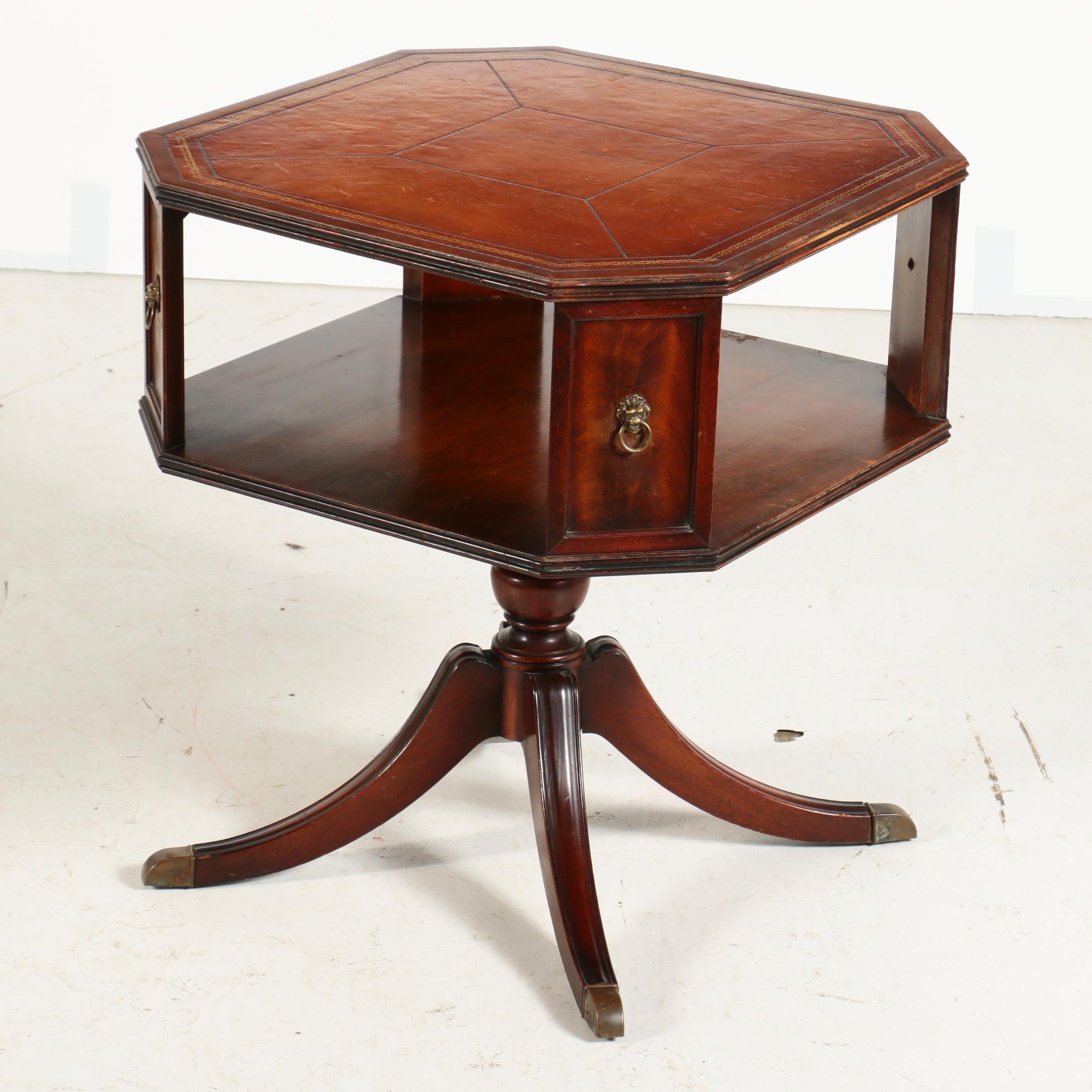 Classical Style Mahogany & Leather Side Table by Heritage Henredon