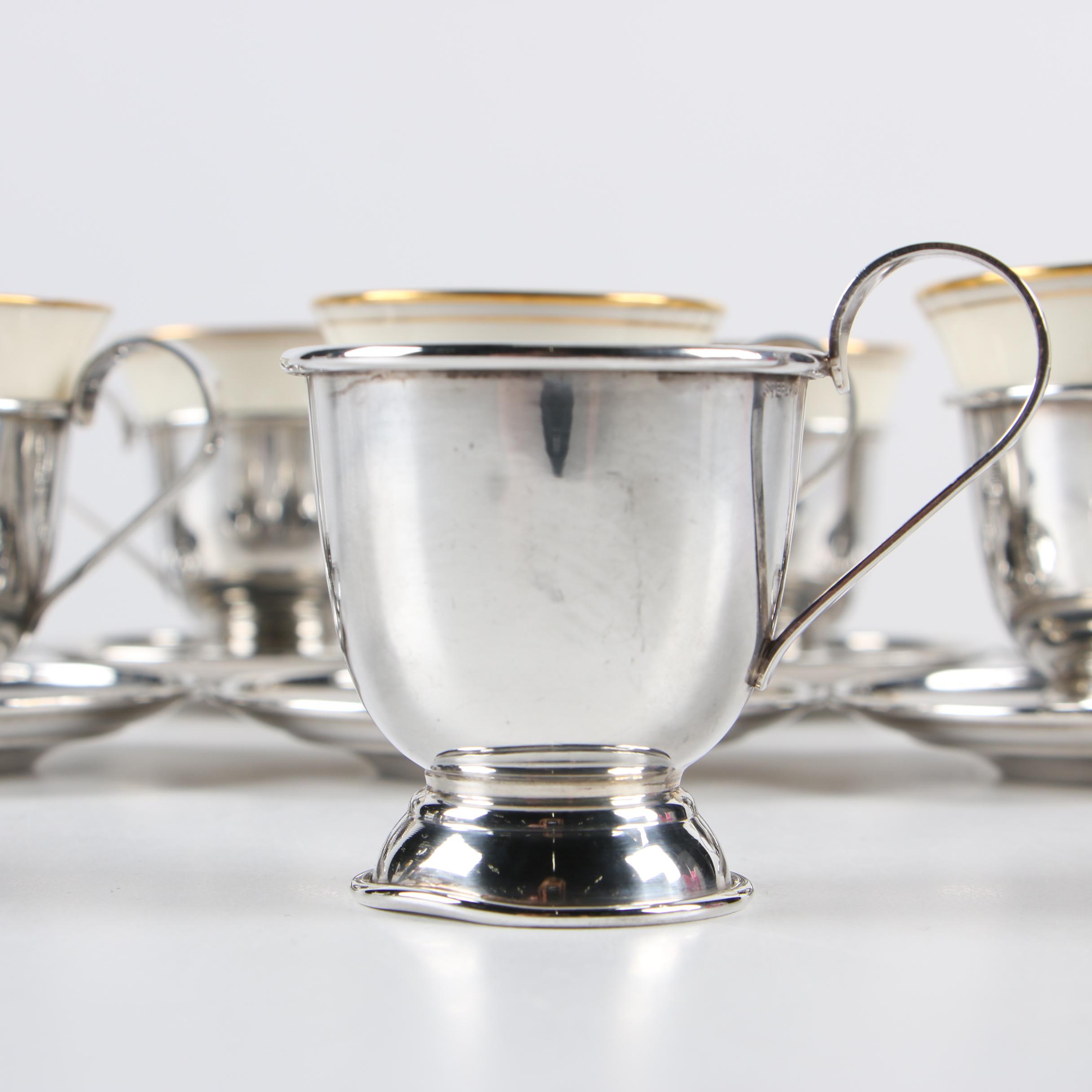 Sterling Silver Demitasse Cups and Saucers with Lenox Porcelain Liners