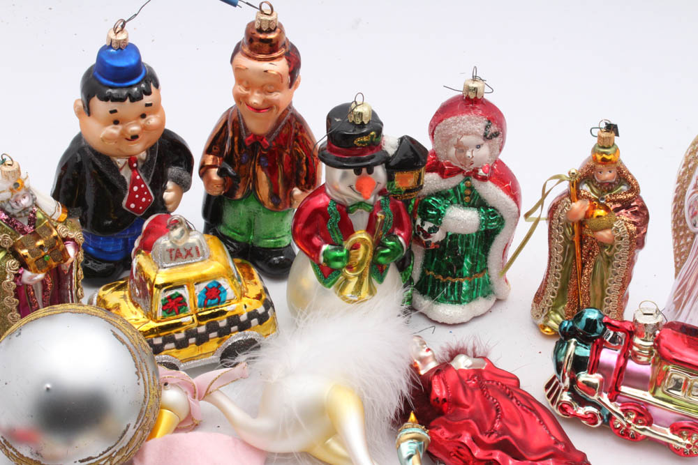 Glass Tree Ornaments Featuring Radko Laurel and Hardy Ornaments EBTH