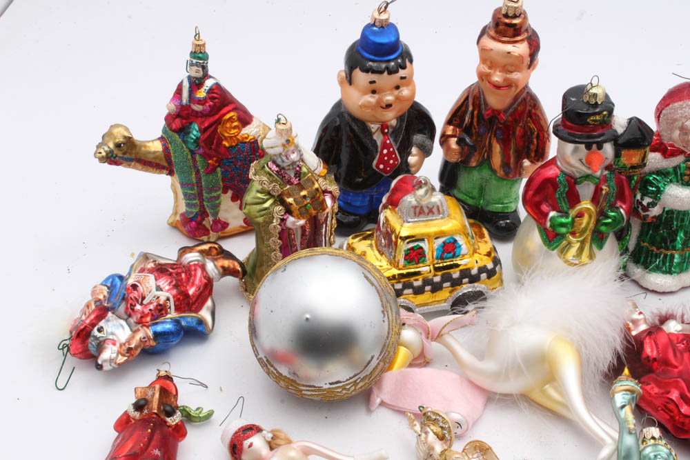 Glass Tree Ornaments Featuring Radko Laurel and Hardy Ornaments EBTH