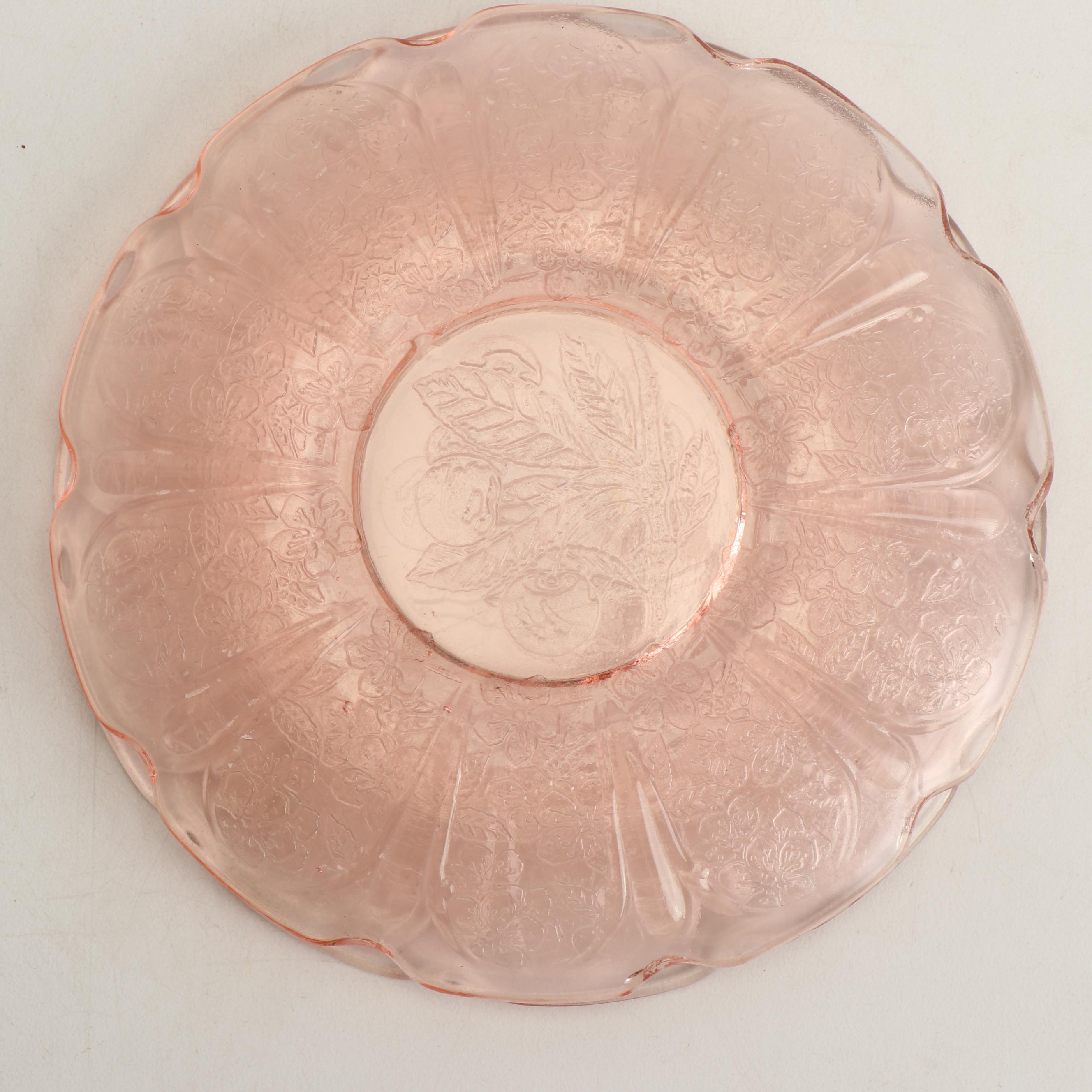 "Cherry Blossom" Pink Depression Glass Cups and Saucers EBTH