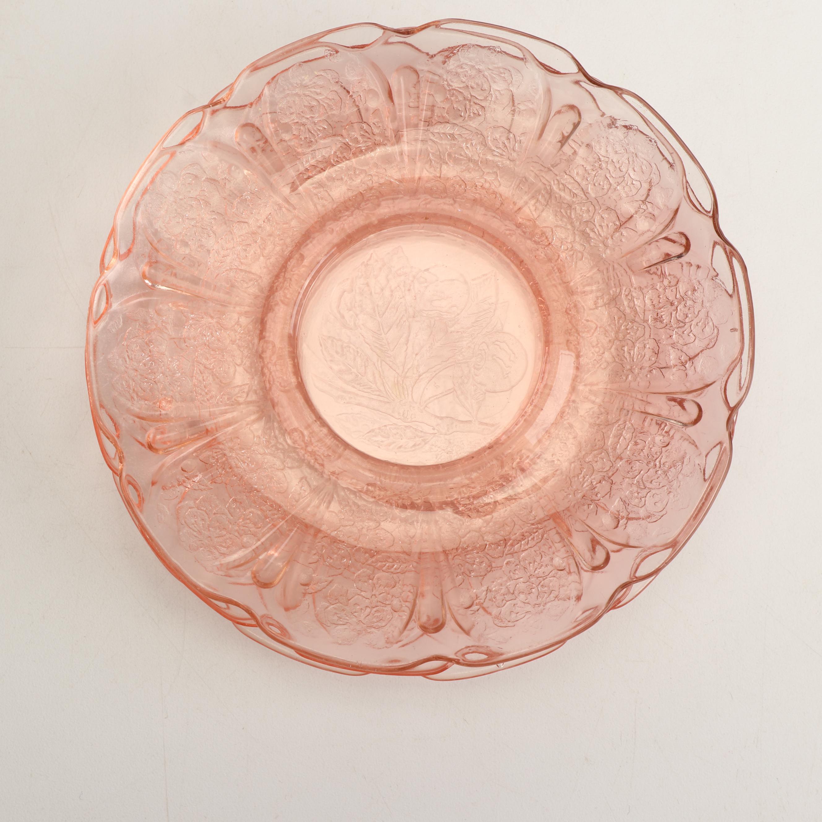 "Cherry Blossom" Pink Depression Glass Cups and Saucers EBTH