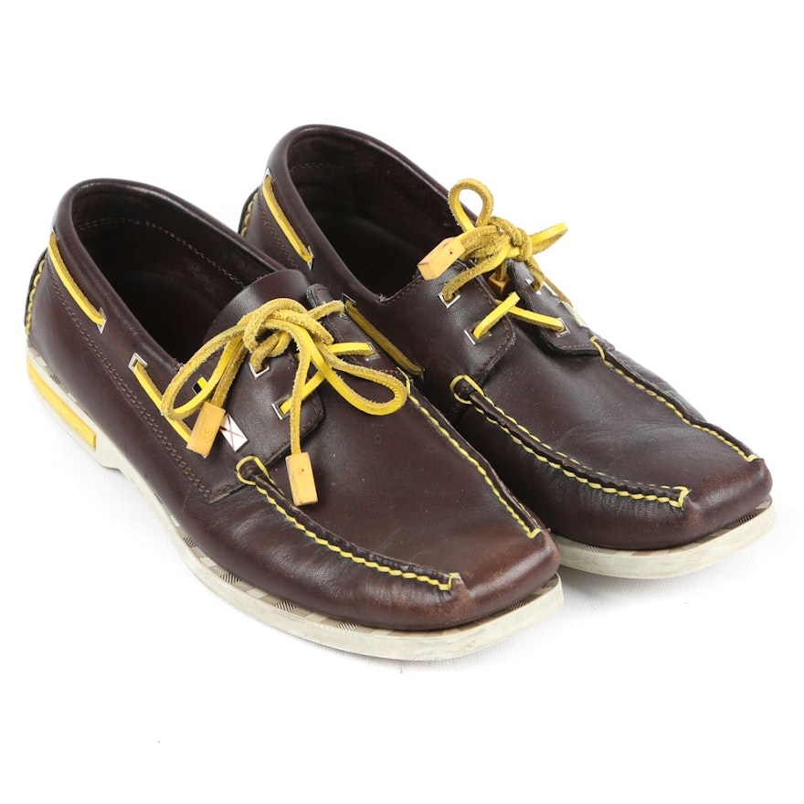 GOOD CONDITION! LOUIS VUITTON Cup Logo Shoes Leather Brown Yellow