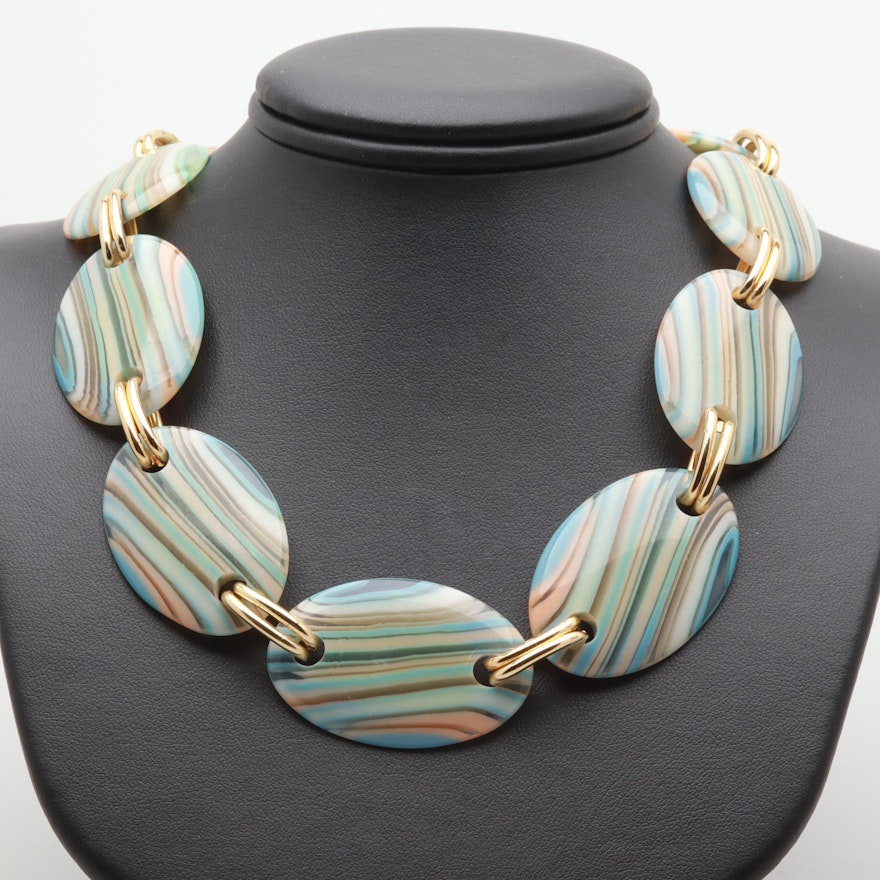 Gold Tone Plastic Linked Necklace