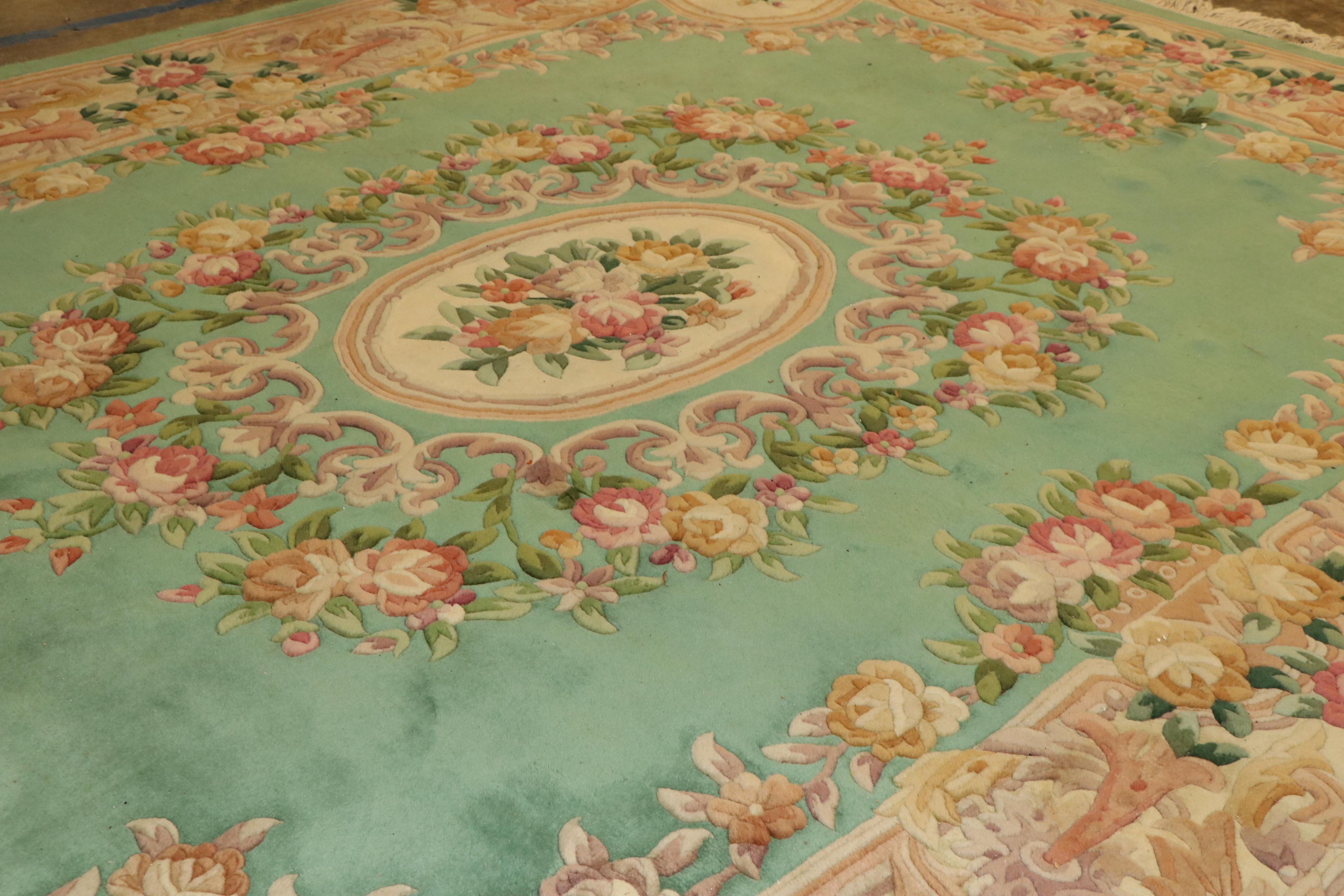 Finely HandKnotted Chinese Aubusson Style Carved Wool Rug EBTH