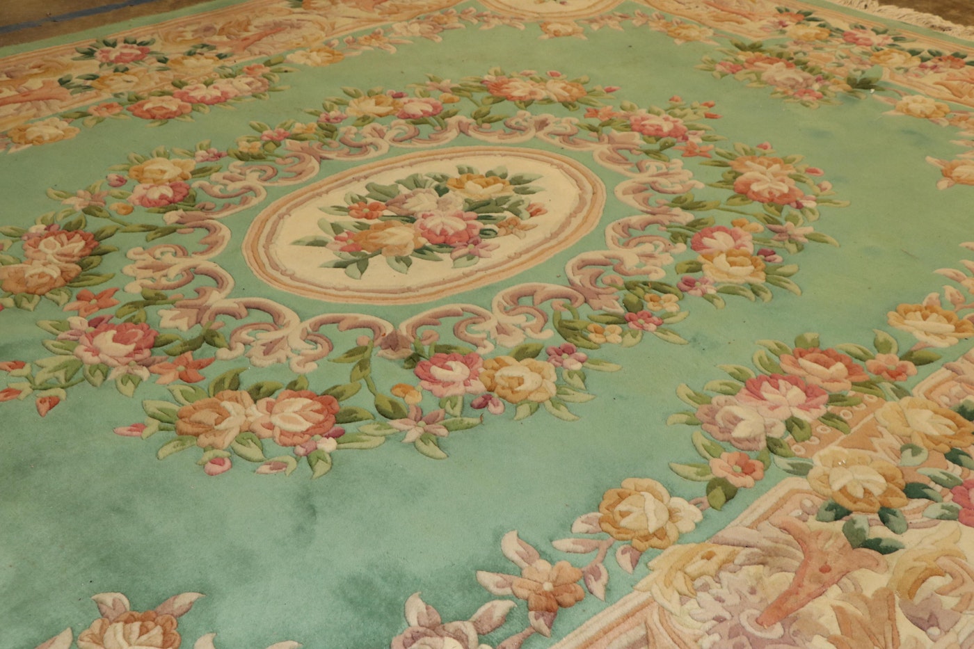 Finely Hand-Knotted Chinese Aubusson Style Carved Wool Rug | EBTH