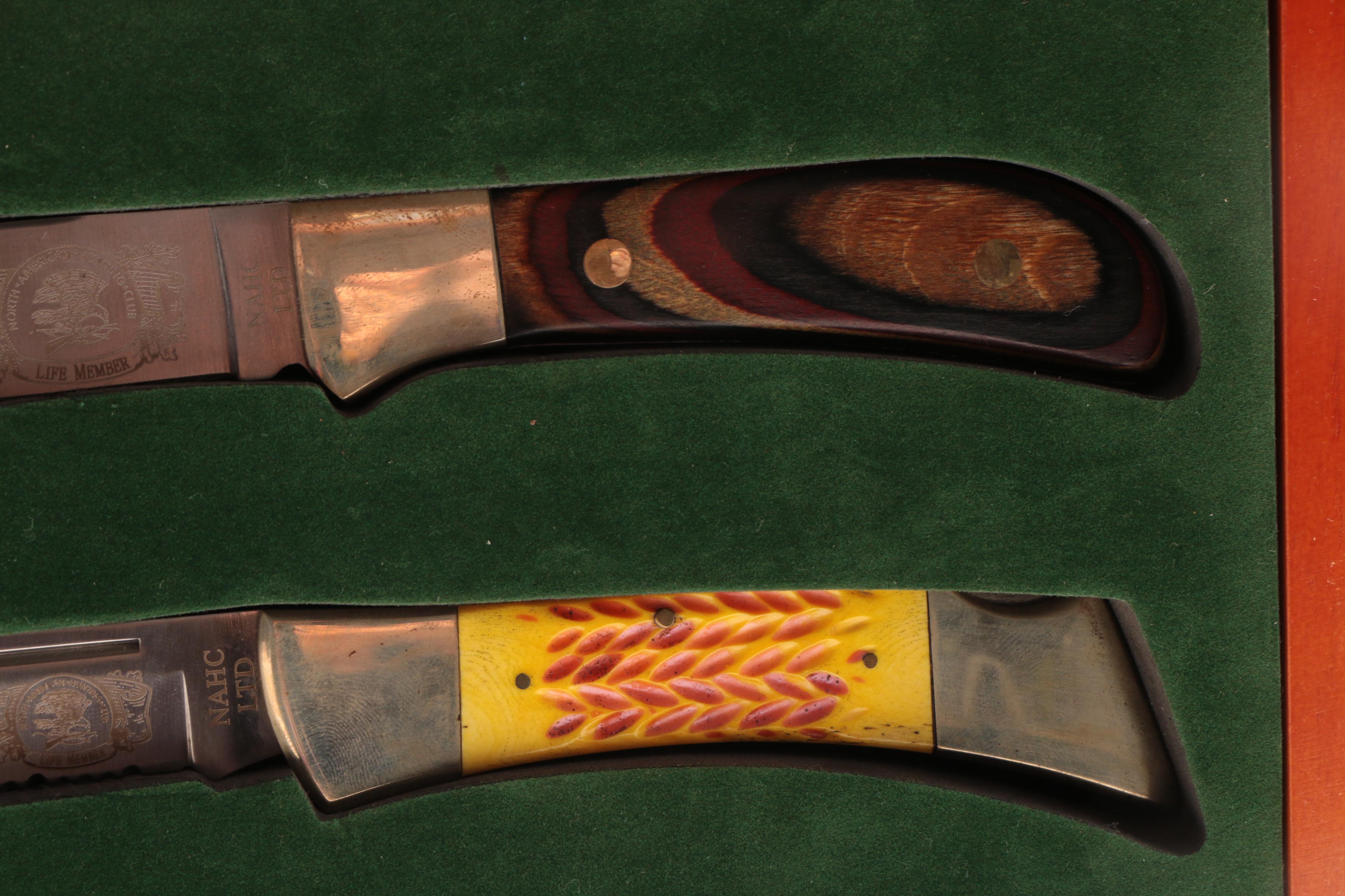 Group of North American Hunting Club Knives in Display Case EBTH