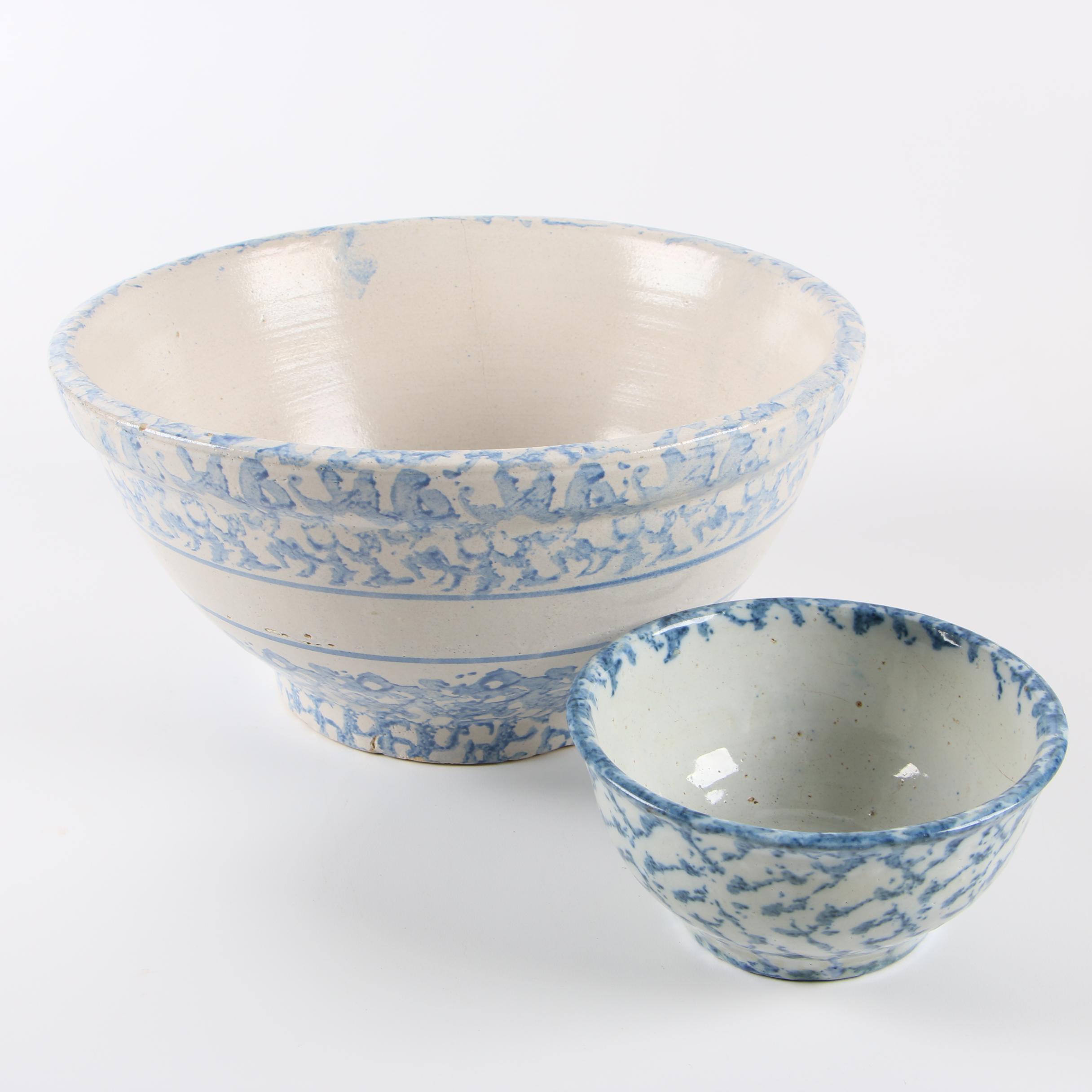 Vintage Blue Spongeware Mixing Bowls EBTH