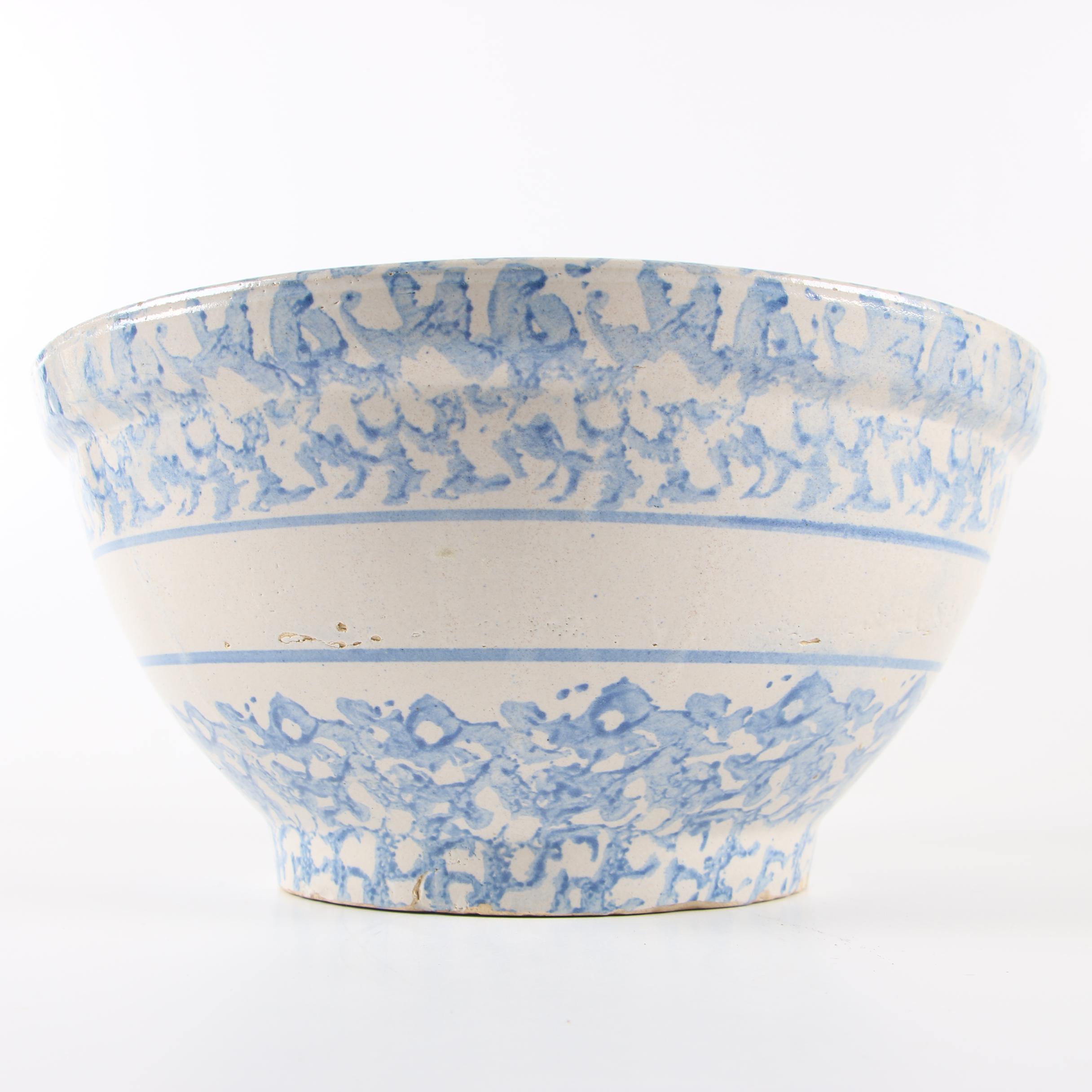 Vintage Blue Spongeware Mixing Bowls EBTH