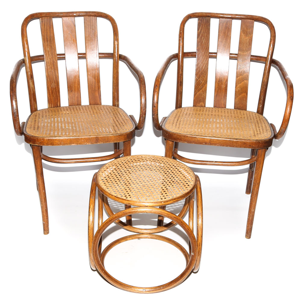 Pair Of Vintage Bentwood Chairs With Ottoman By Radomsko Ebth