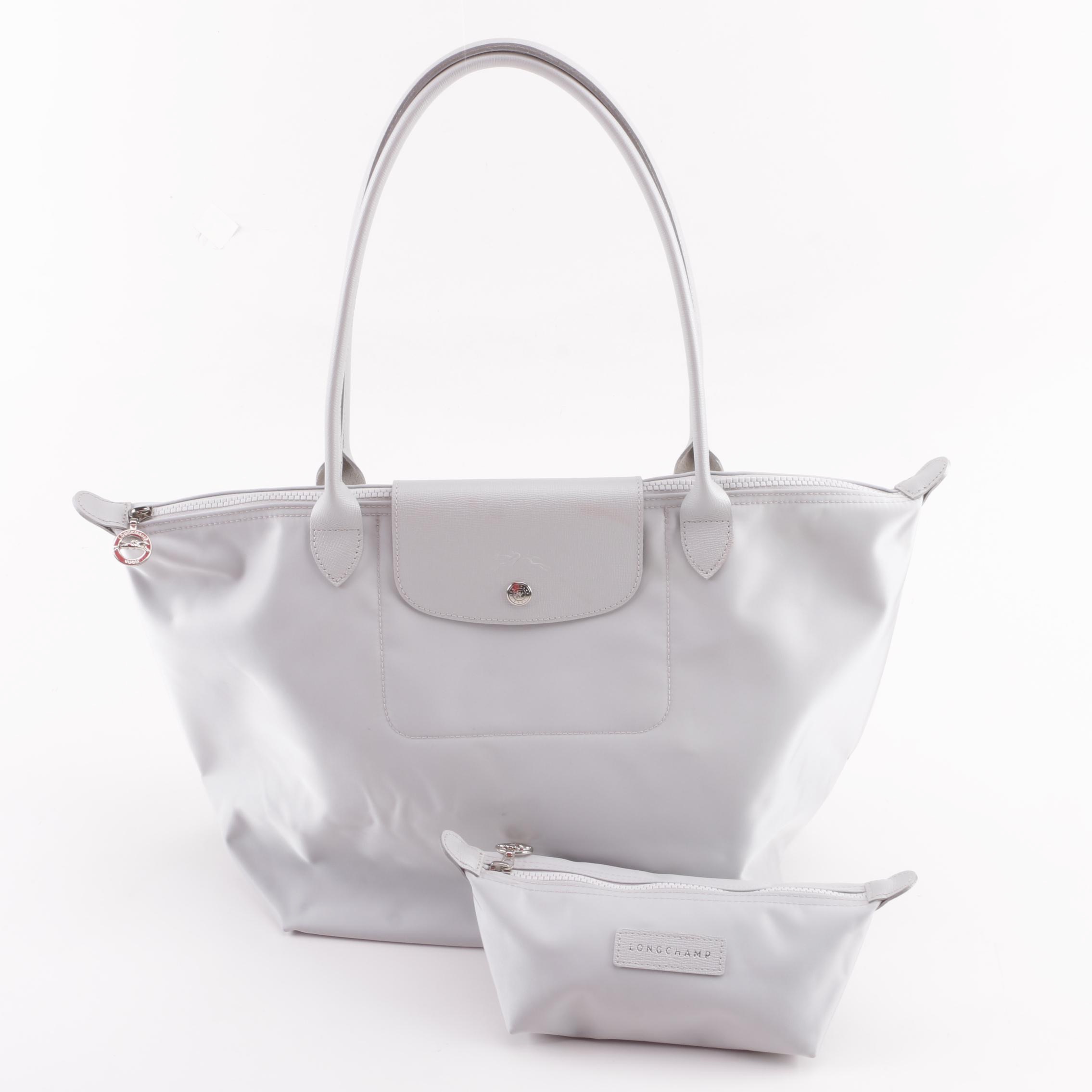 light grey longchamp bag