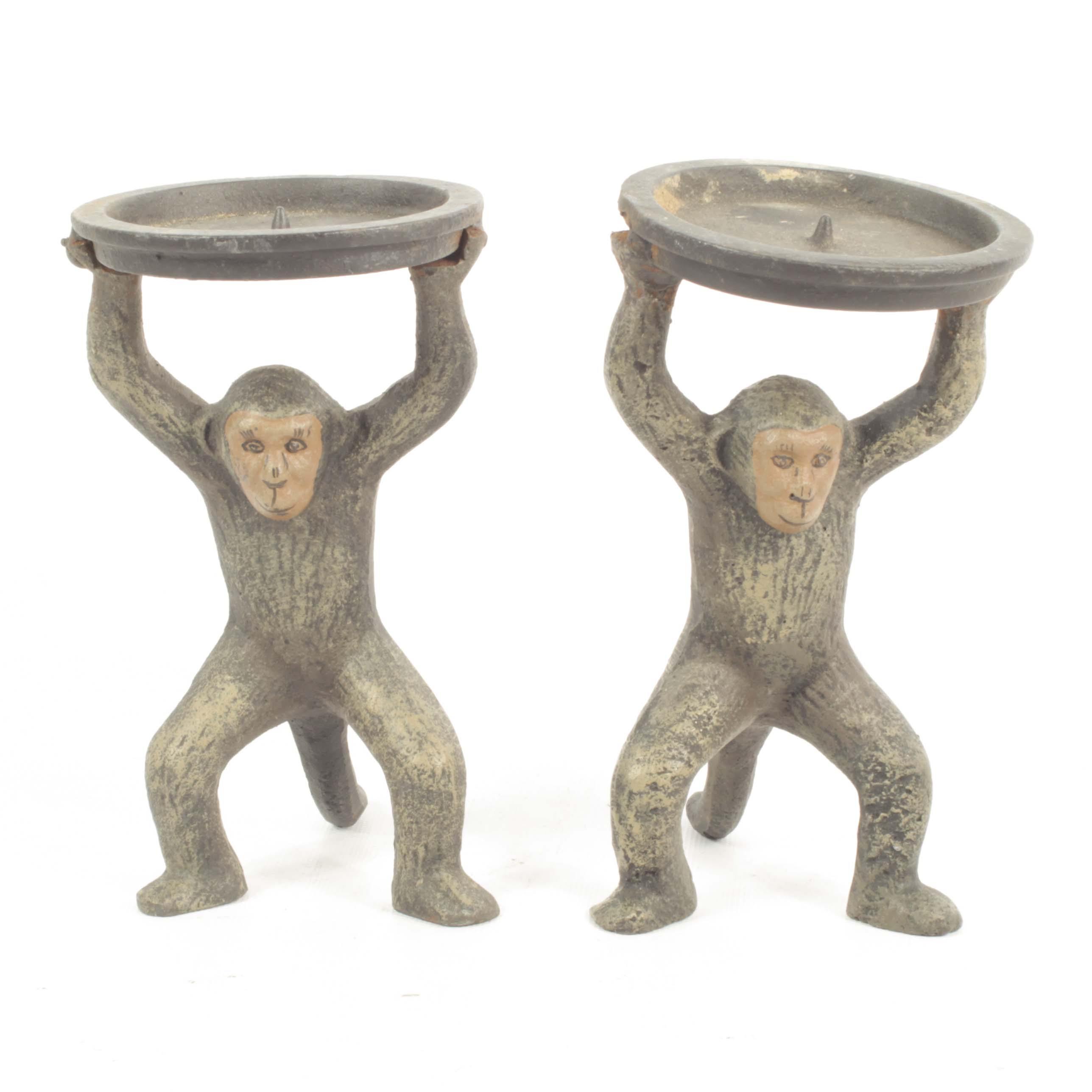 Cast Iron Monkey Pricket Candle Holders EBTH