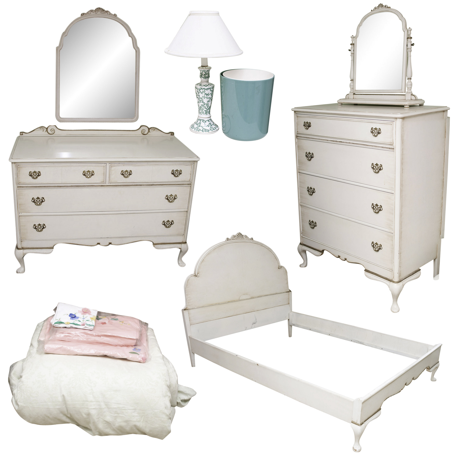 French Country Style Painted Bedroom Set By Berkey Gay With Bedding