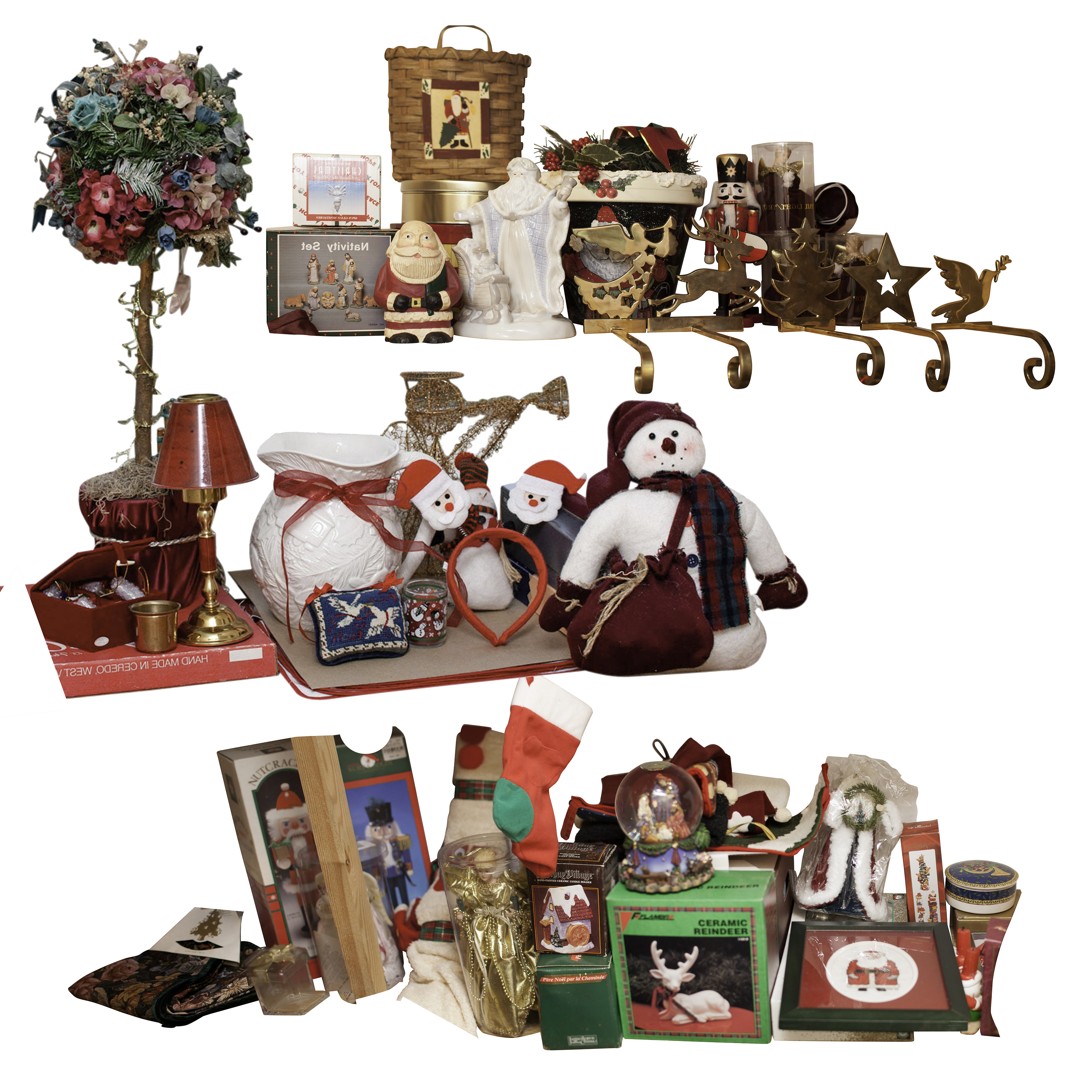 Christmas Decorations Including Kirkland Brass Stocking Holders Ebth