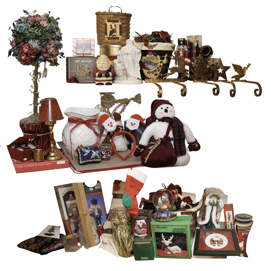 Christmas Decorations Including Kirkland Brass Stocking Holders Ebth