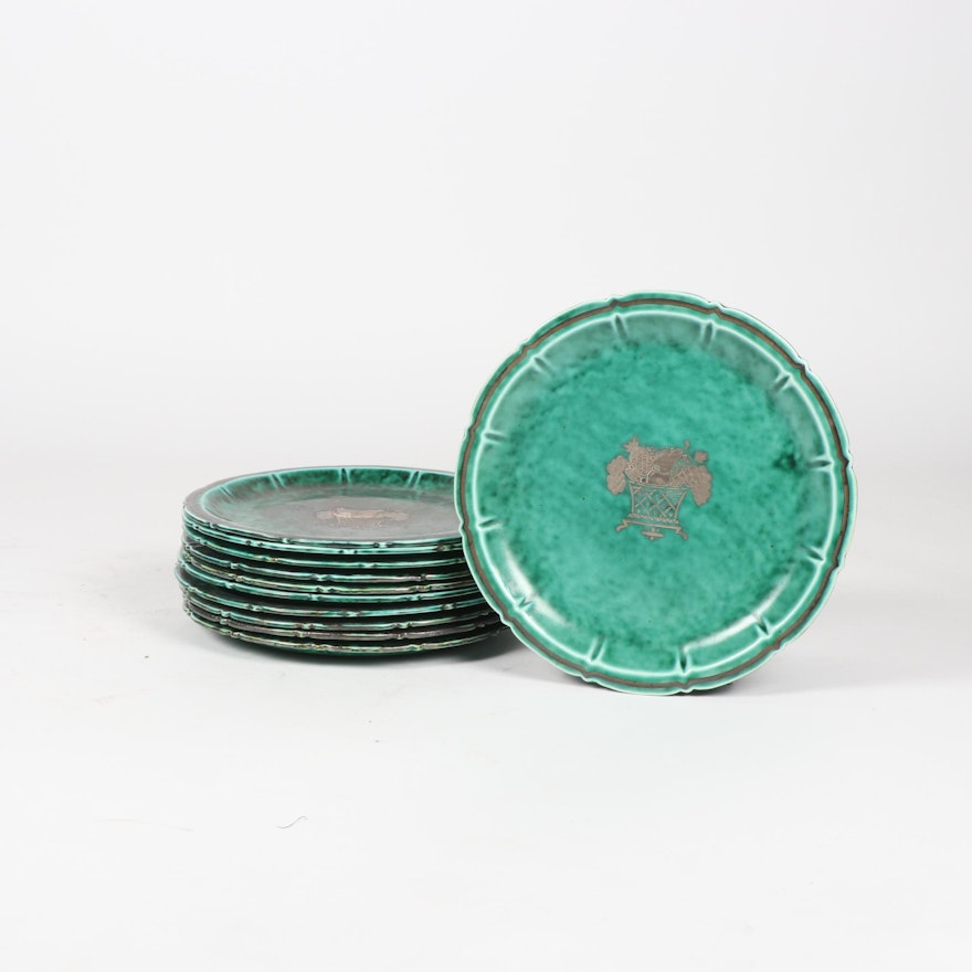 Gustavsberg Argenta Silver Inlaid Turquoise Stoneware Plates