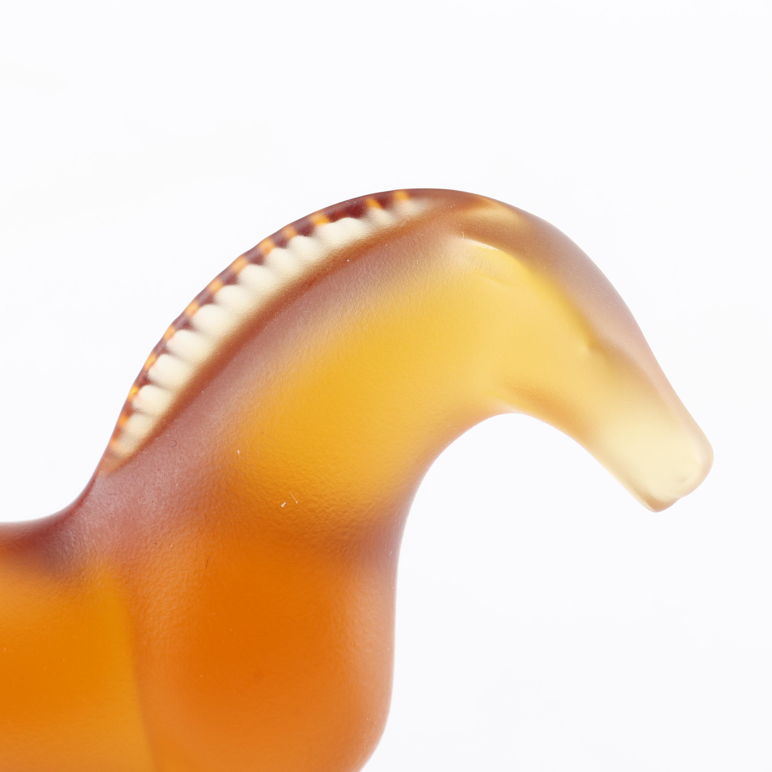 Lalique "Tang" Frosted Amber Crystal Horse Figurine EBTH