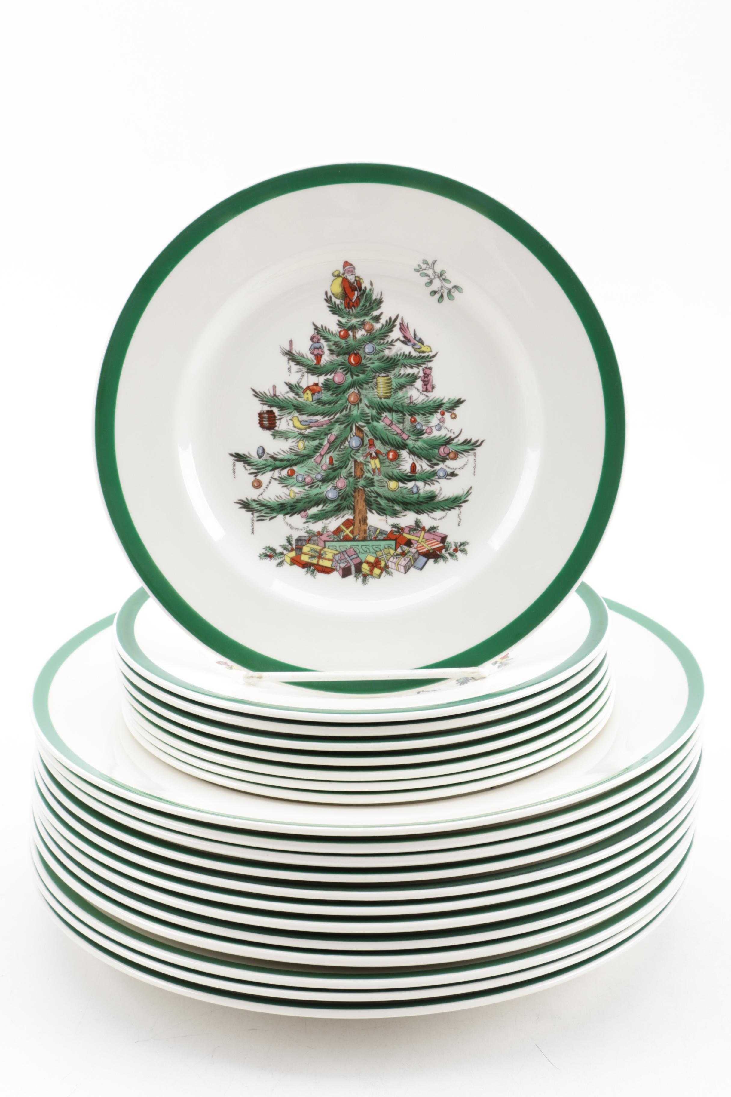 Spode "Christmas Tree" Earthenware Plates and TwoTiered Tidbit Tray EBTH