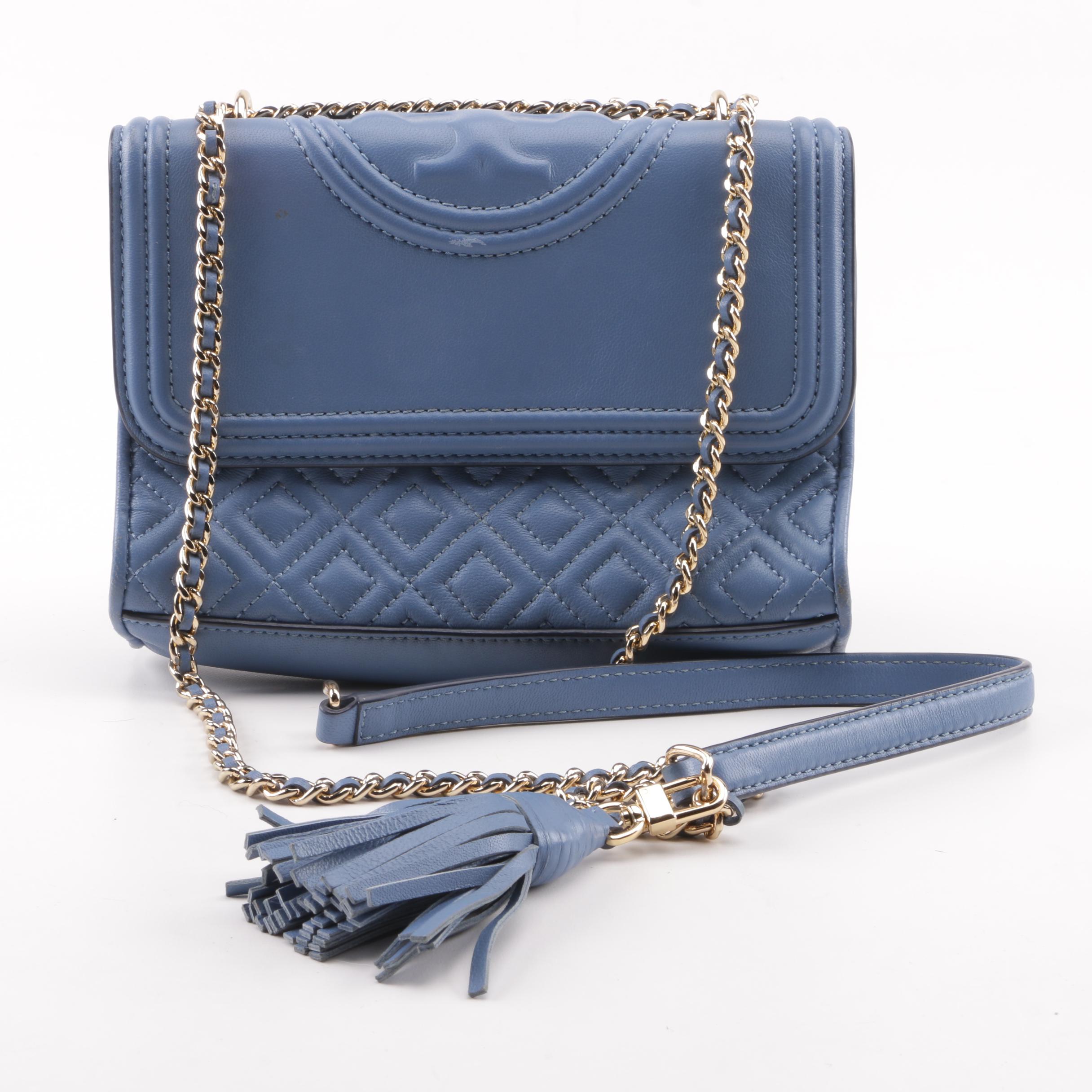 Tory Burch Fleming Blue Quilted Leather Crossbody Bag EBTH