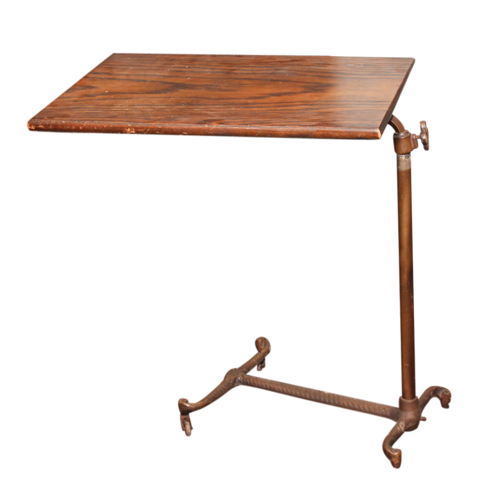 Industrial Oak And Metal Swivel Top Side Table Early 20th Century Ebth