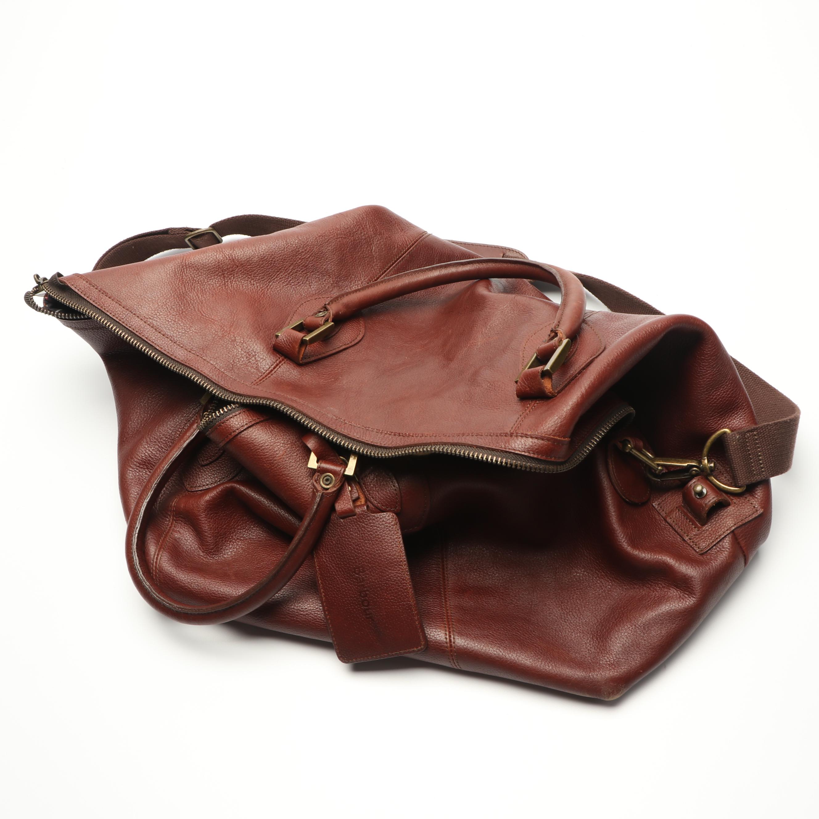 Barbour Dark Brown Leather Travel Explorer Duffel Bag EBTH