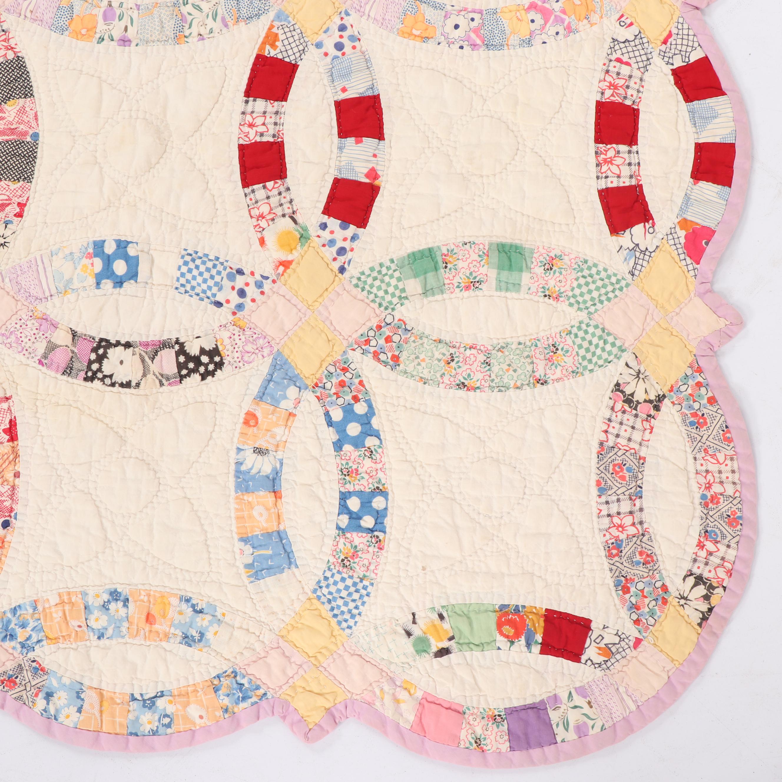 Handmade "Double Wedding Ring" Quilt, Circa 1940's EBTH