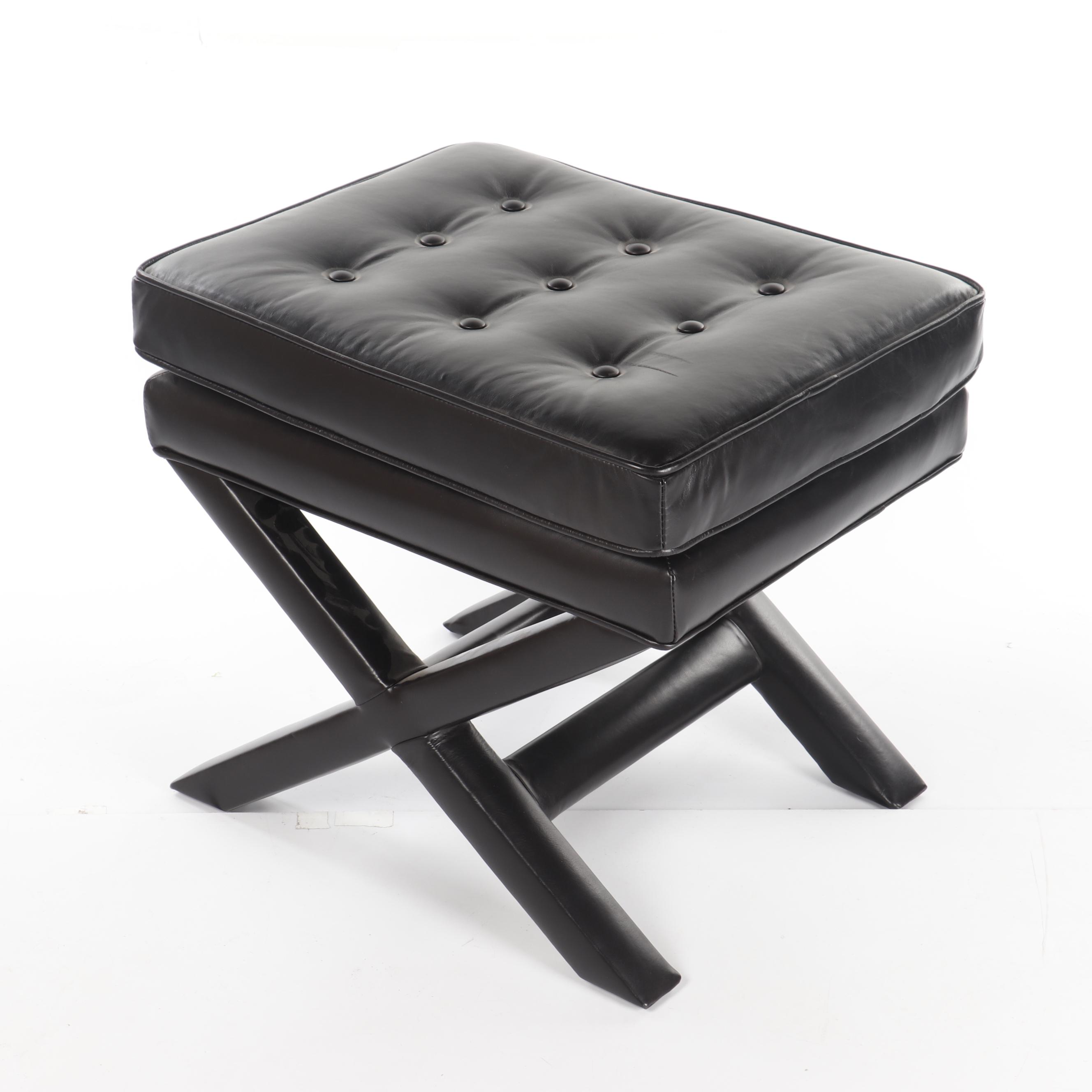 Leather Upholstered XFrame Ottoman Pair, 21st Century EBTH