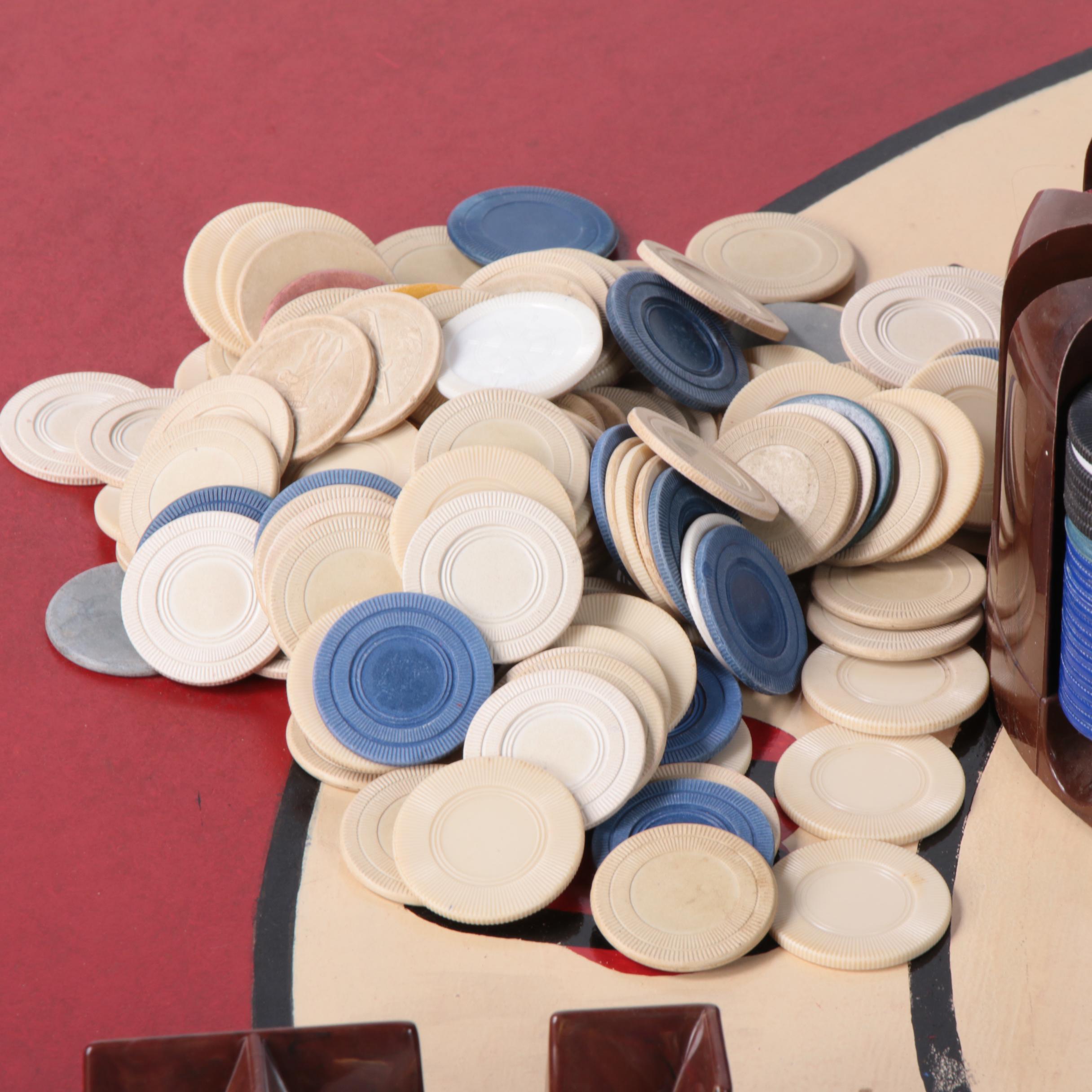 Vintage EZDo Tripoli Game Board with Poker Chips and Cards EBTH