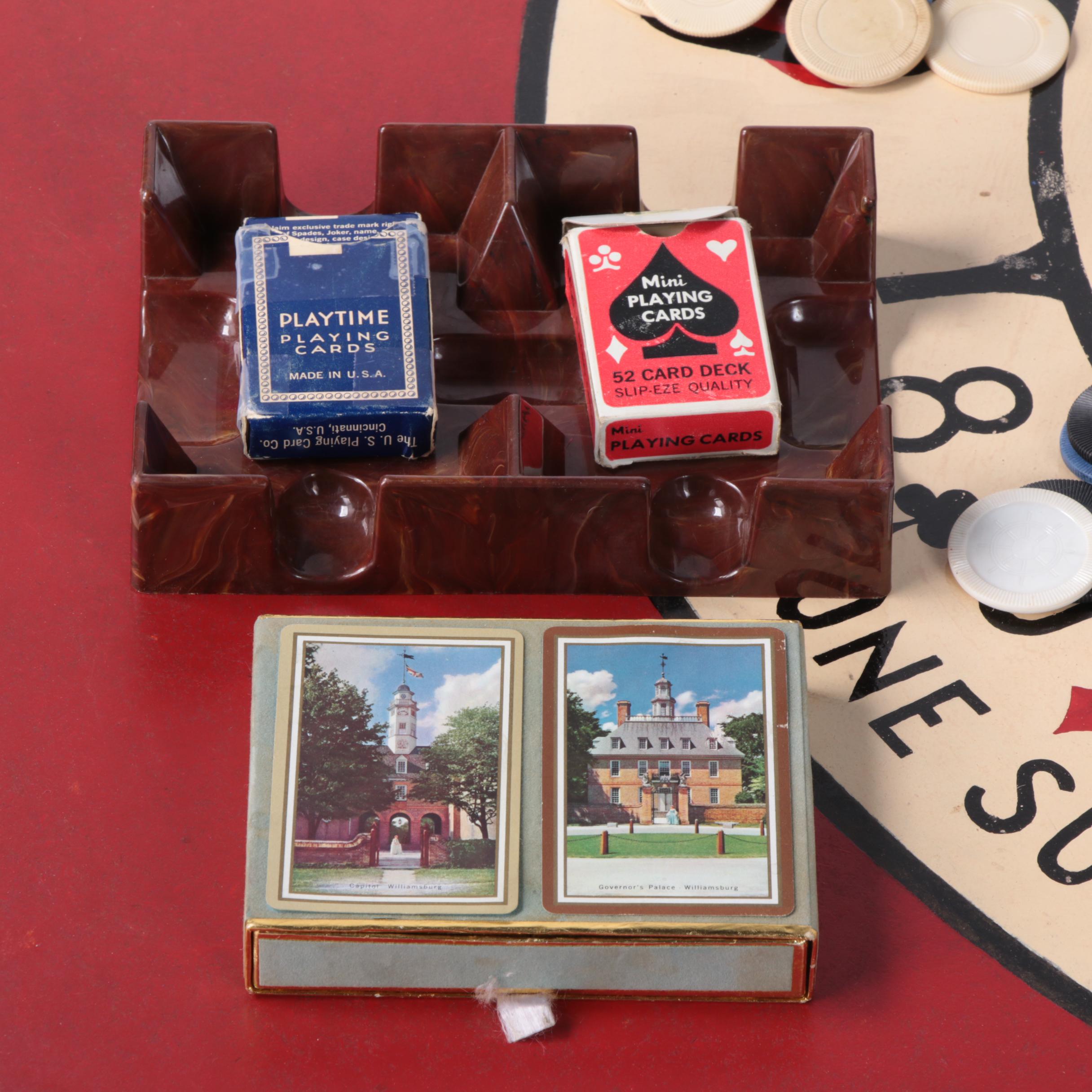 Vintage EZDo Tripoli Game Board with Poker Chips and Cards EBTH