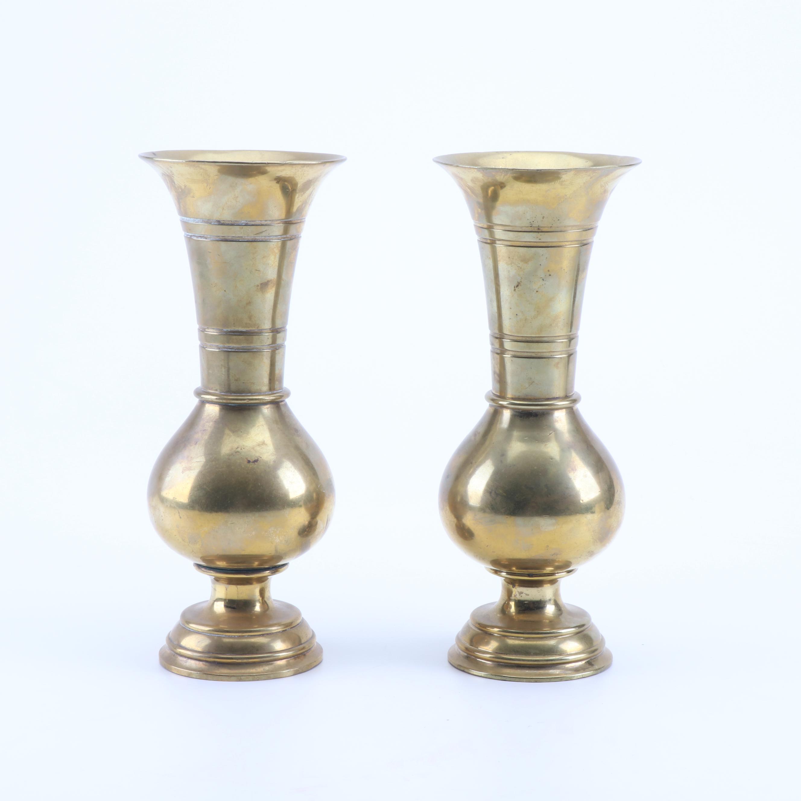 Brass Altar Flower Vases Late 19th Century Ebth