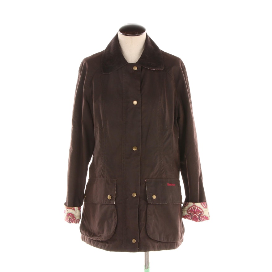 Women's Barbour Beadnell Chocolate Brown Waxed Cotton Barn Coat | EBTH